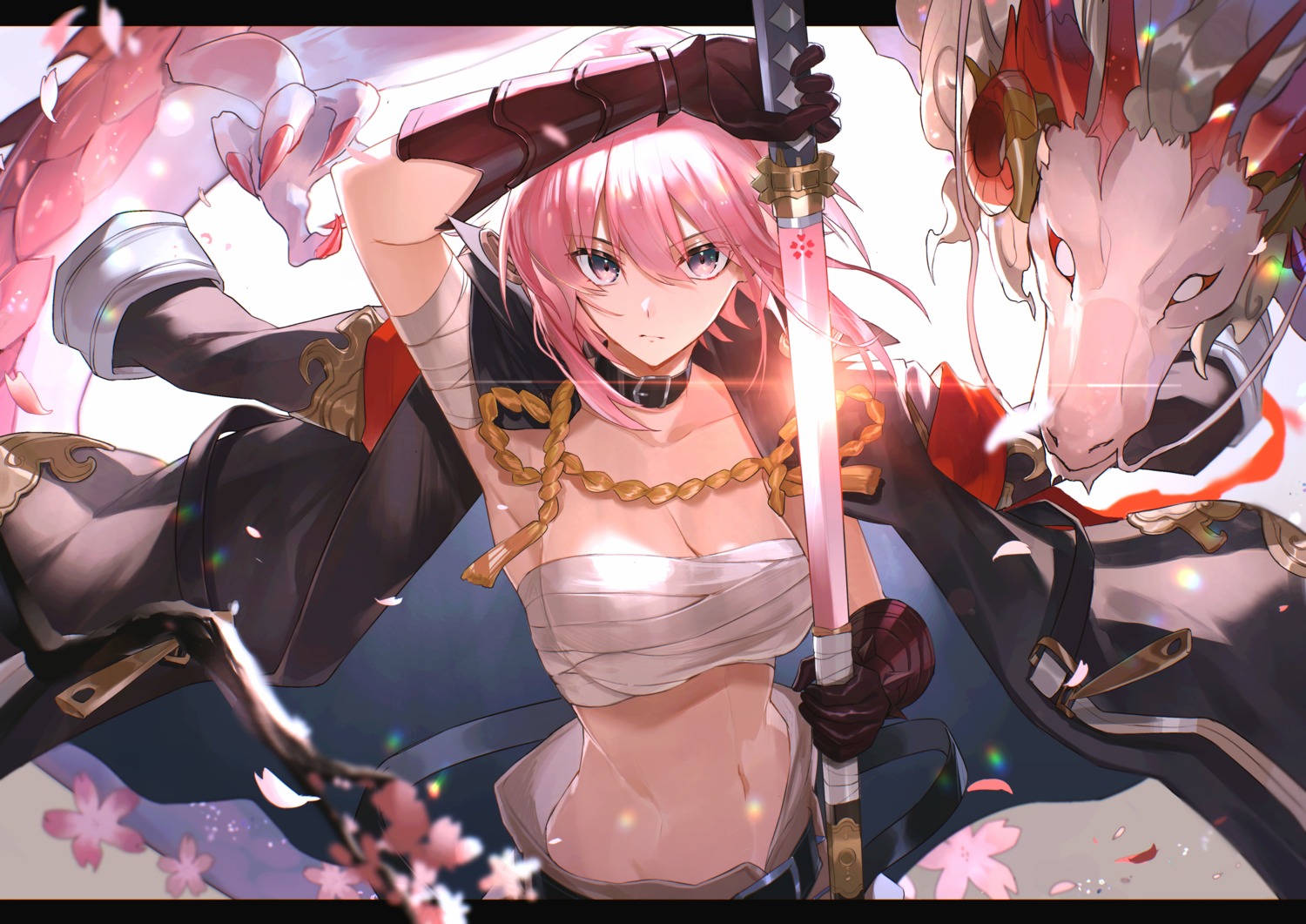 alchemy_stars bandages hiiro_(alchemy_stars) hoshi_rasuku monster nopan sarashi sword