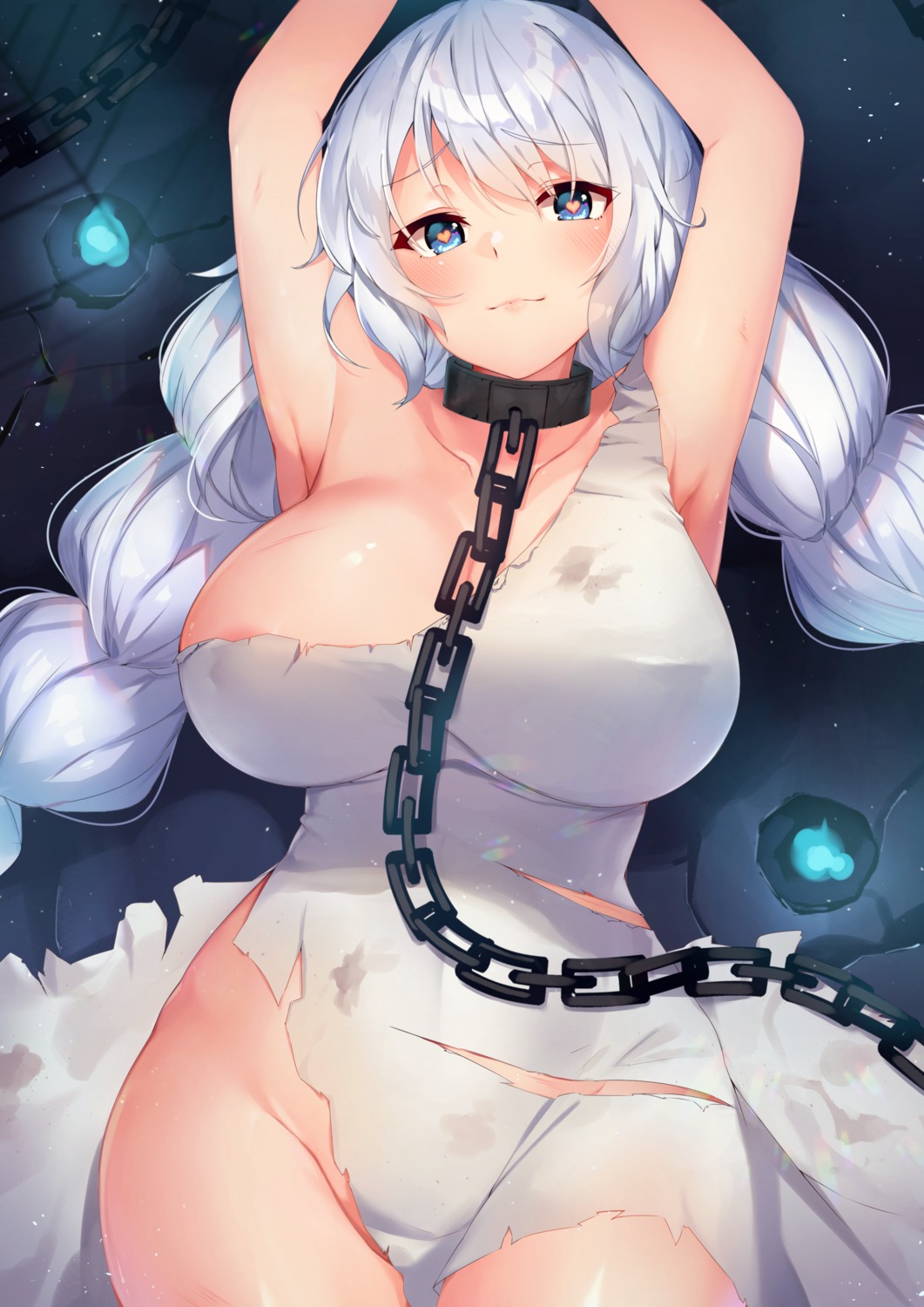 areola avrora_(azur_lane) azur_lane bondage dress erect_nipples no_bra nopan torn_clothes u_ronnta