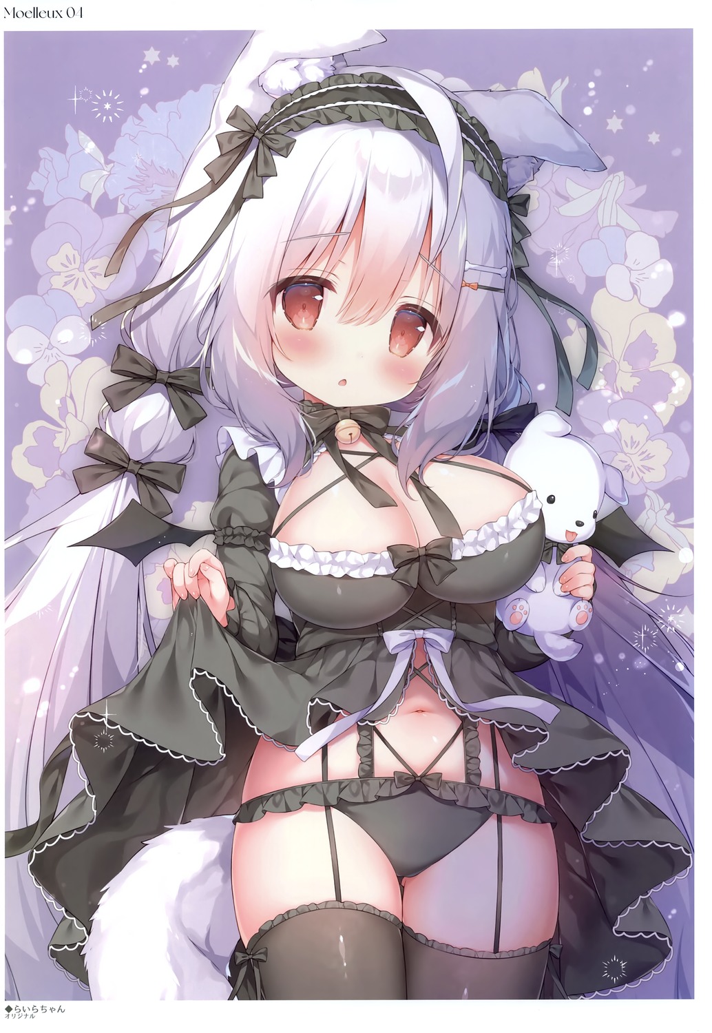 animal_ears dress gothic_lolita lolita_fashion mochi_peach momozu_komamochi pantsu skirt_lift stockings tail thighhighs