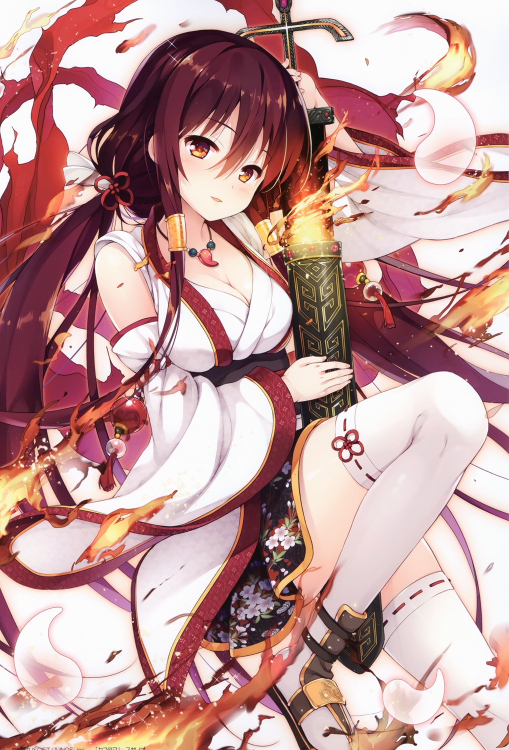 cleavage japanese_clothes senji sword tegone_spike thighhighs