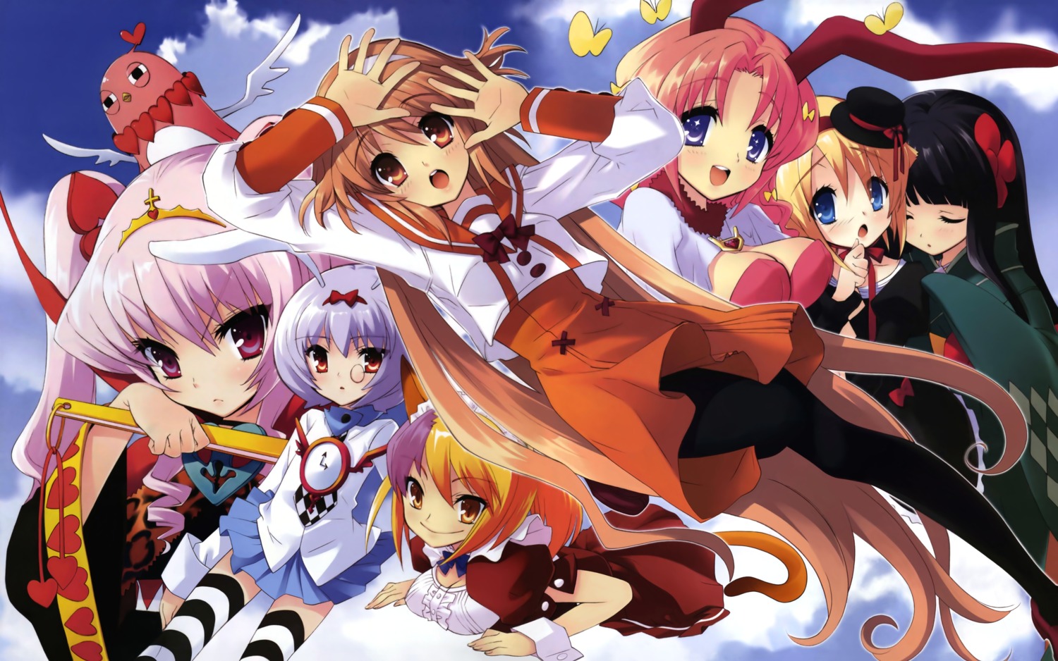 alice_parade animal_ears bunny_ears emudori hitorimeno_alice inemuri_yamane ito_noizi joousama_lavinia kimagure_neko megane odoodo_funny shirousagi_silk thighhighs unisonshift usagi_luna_hatsujou waitress