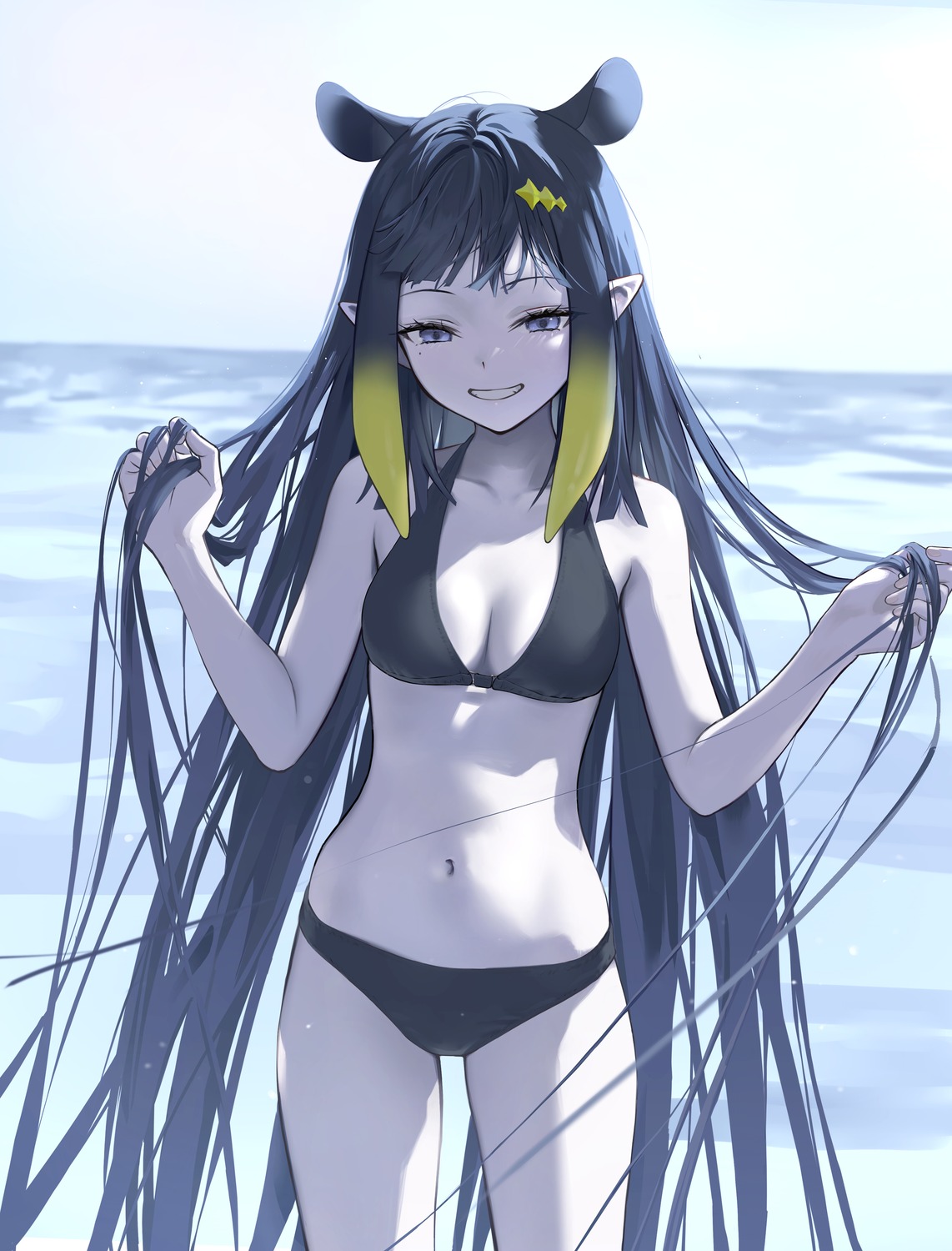 animal_ears bikini hololive hololive_english kojy ninomae_ina'nis pointy_ears swimsuits