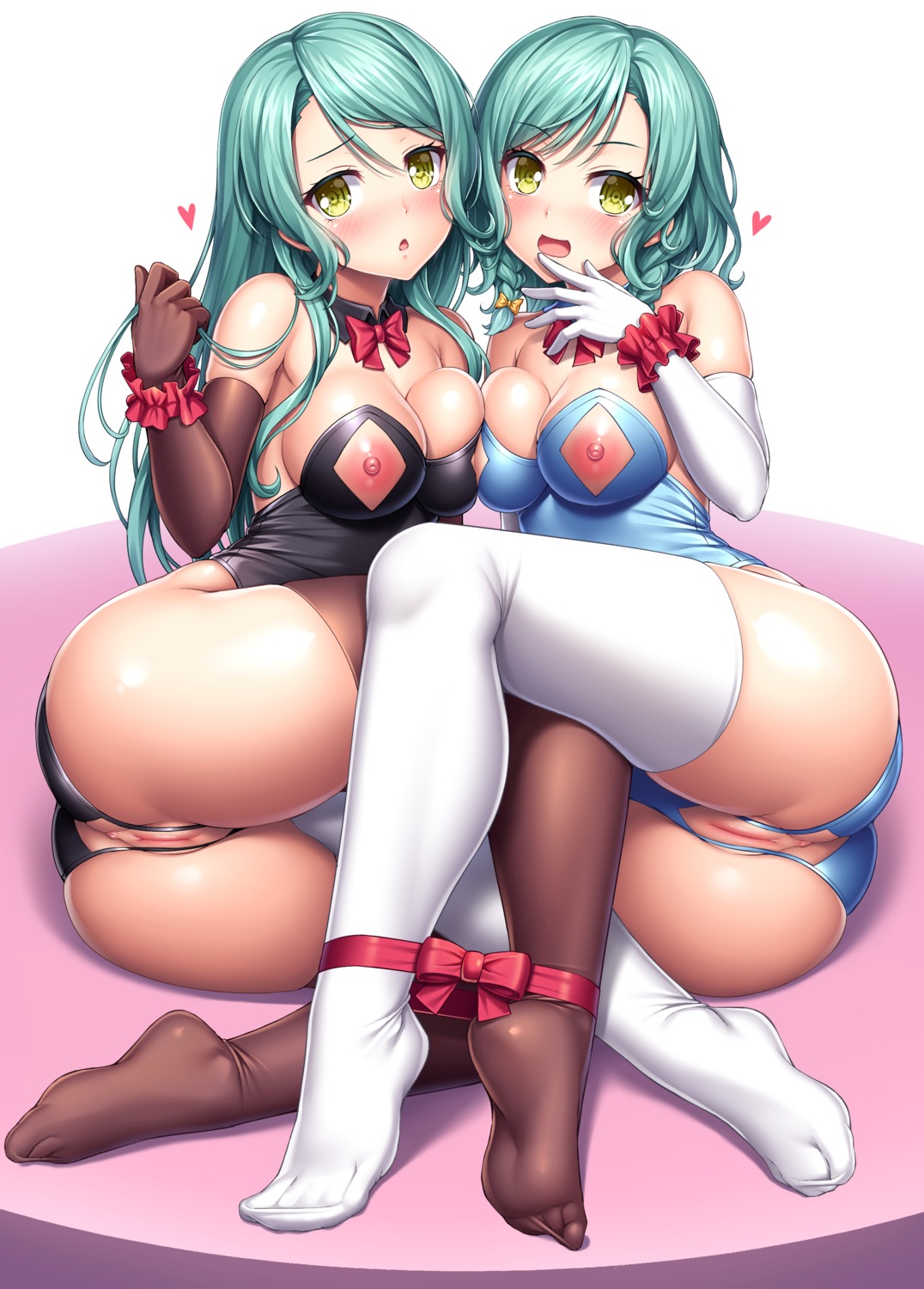 anus bang_dream! feet hikawa_hina hikawa_sayo lambda_(artist) leotard nipples no_bra nopan pussy thighhighs uncensored