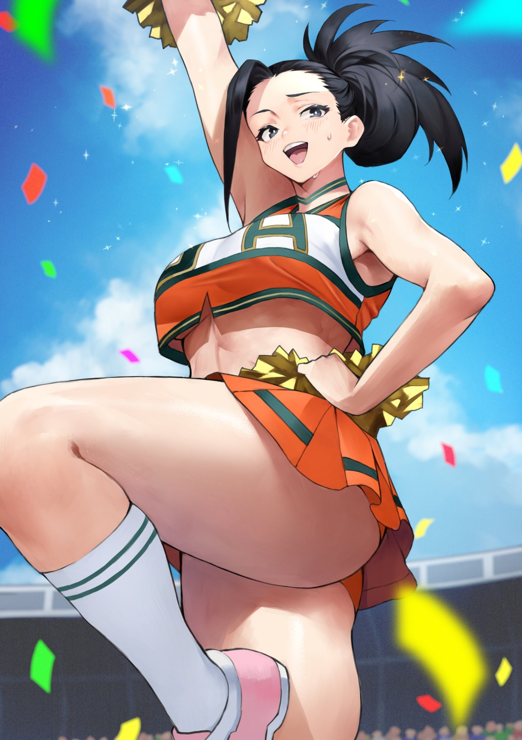 boku_no_hero_academia cheerleader pantsu skirt_lift underboob yaoyorozu_momo yoshio_(55level)