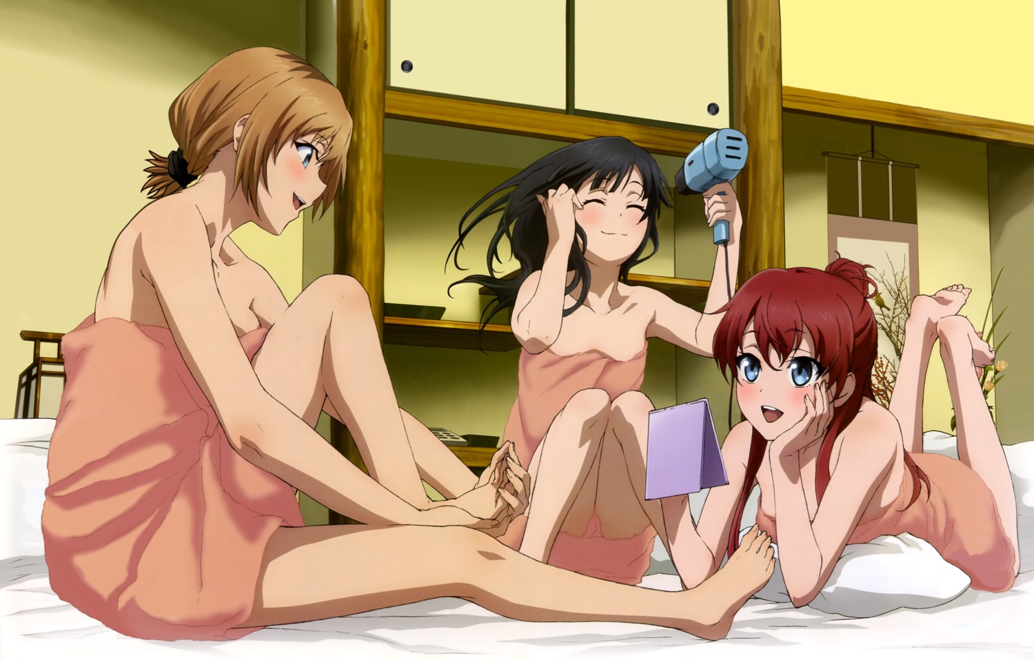 ajiki_kei detexted miyamori_aoi sakaki_shizuka shirobako towel yasuhara_ema