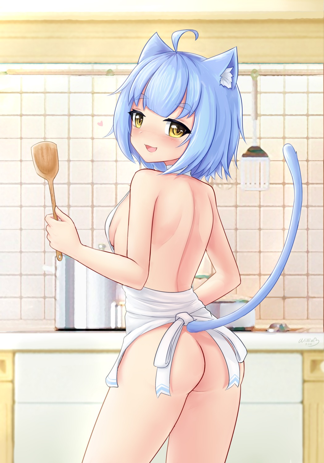 animal_ears ass atlanta_(zhanjianshaonv) naked_apron nekomimi tail william.b zhanjianshaonv