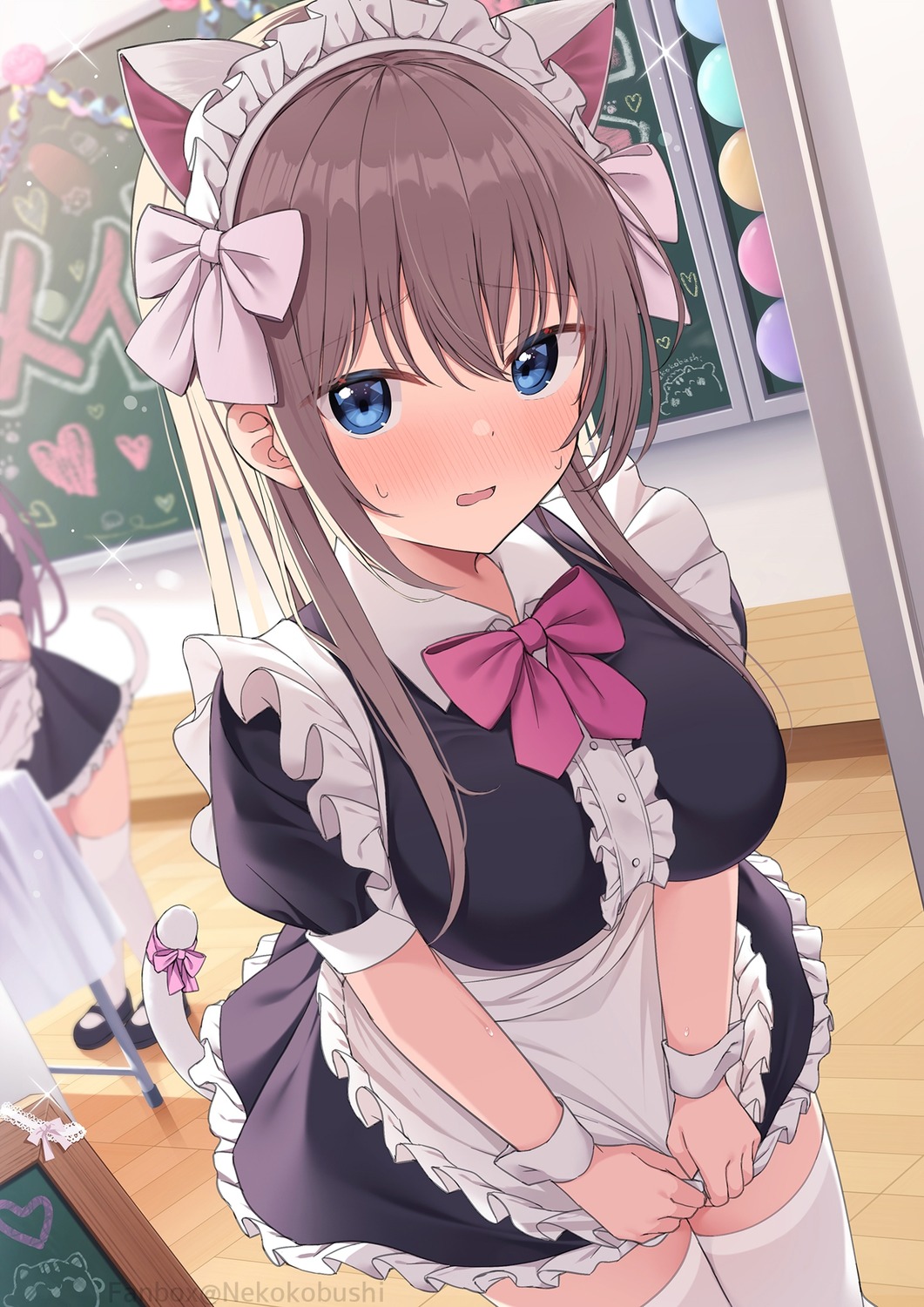 animal_ears maid nekokobushi nekomimi tail thighhighs