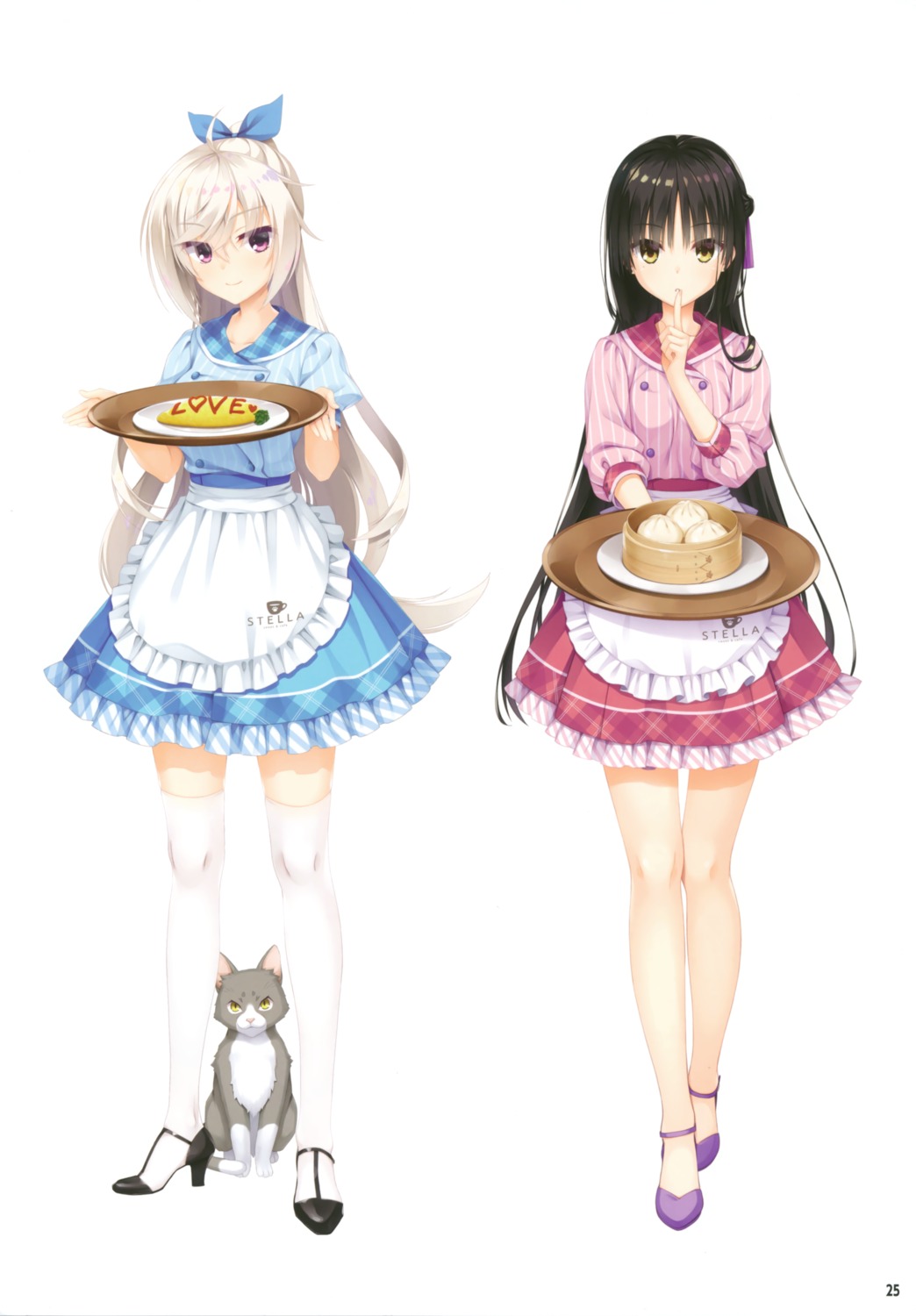 akizuki_kanna cafe_stella_to_shinigami_no_chou heels kobuichi muririn neko shiki_natsume thighhighs waitress yuzu-soft