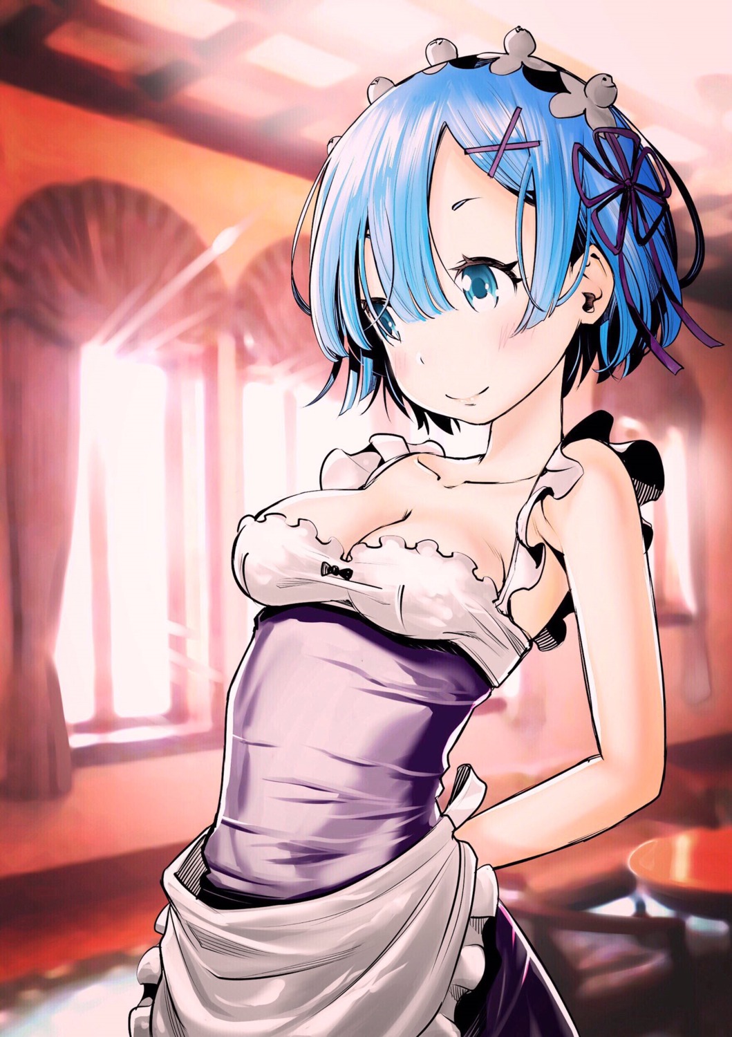 cleavage fukushima_masayasu maid re_zero_kara_hajimeru_isekai_seikatsu rem_(re_zero)