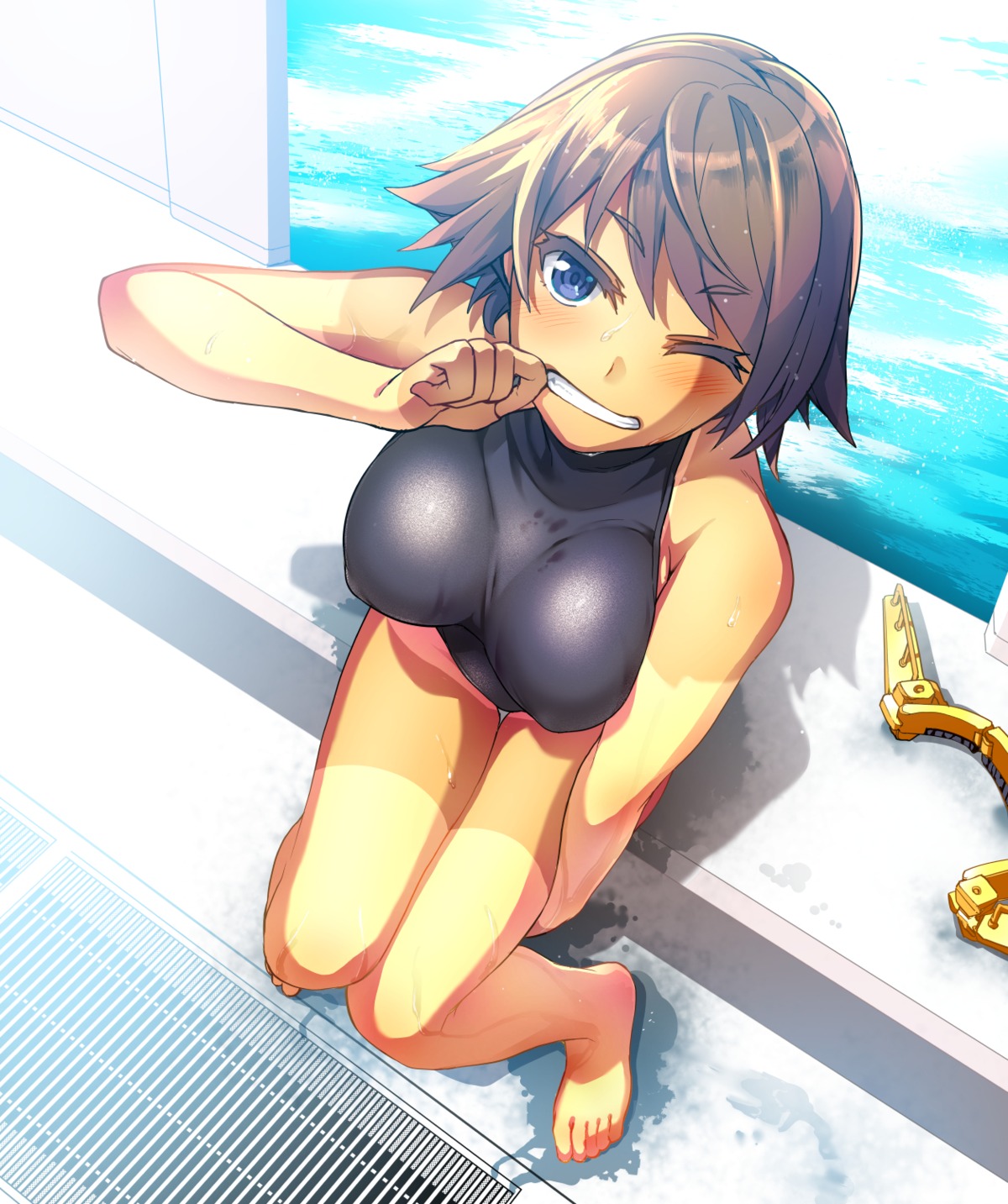 hiei_(kancolle) kantai_collection swimsuits tan_lines tsukinami_kosuke wet