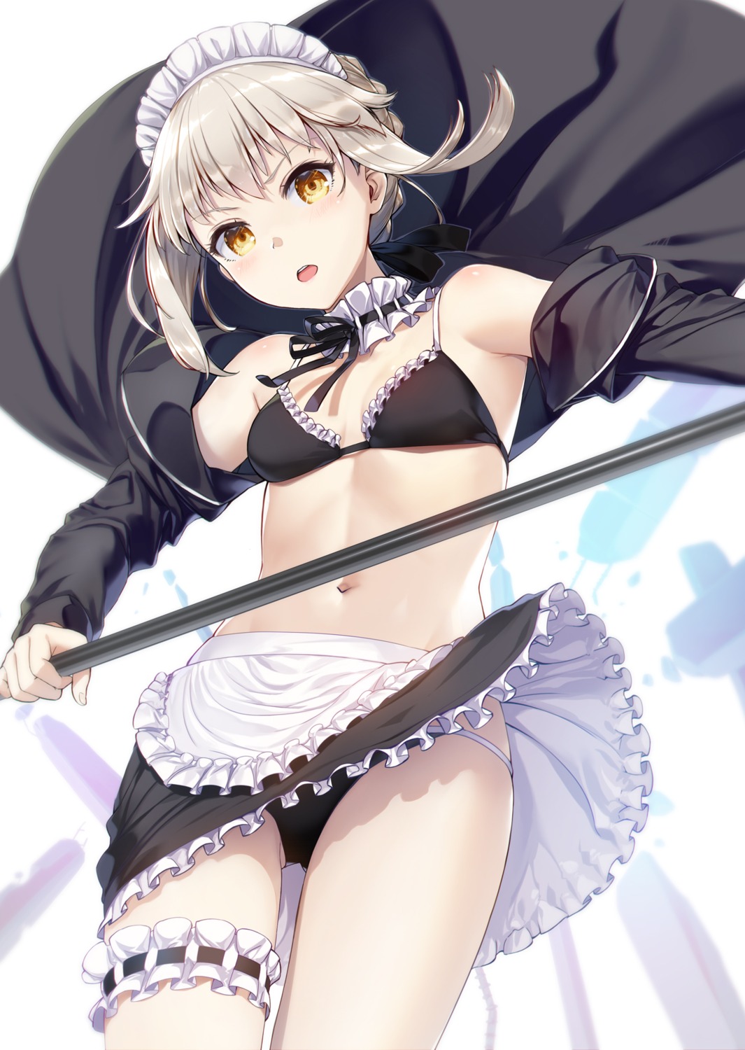 bikini fate/grand_order garter maid nonderi open_shirt saber saber_alter skirt_lift swimsuits