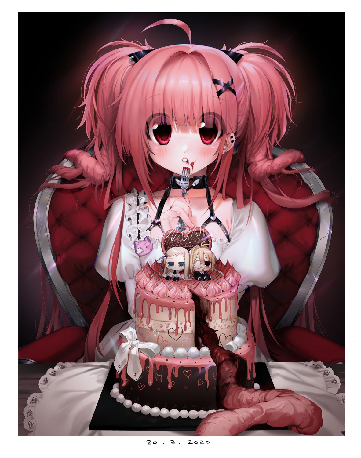 blood chibi dress extreme_content eyepatch guro unxi