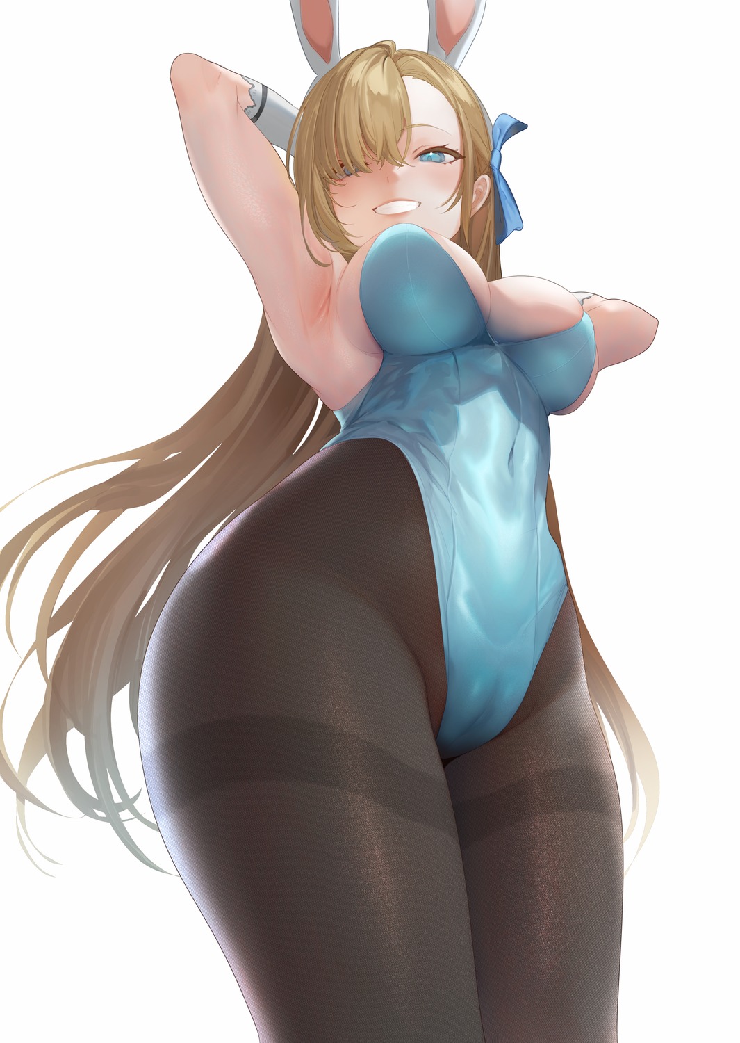 animal_ears blue_archive bunny_ears bunny_girl cameltoe himerin ichinose_asuna no_bra pantyhose