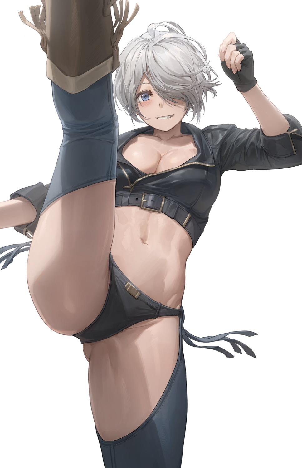 angel_(kof) cleavage free_style_(yohan1754) king_of_fighters no_bra open_shirt stockings thighhighs