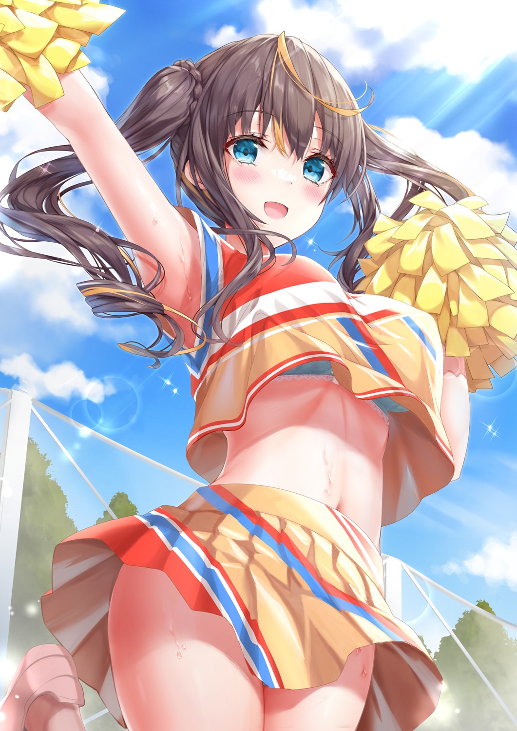 bra cheerleader kyariko shirt_lift skirt_lift wet