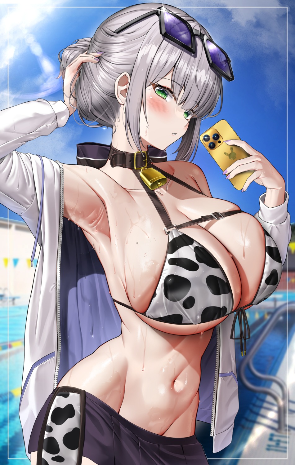 bikini_top hololive kuse_(0201) megane open_shirt shirogane_noel swimsuits