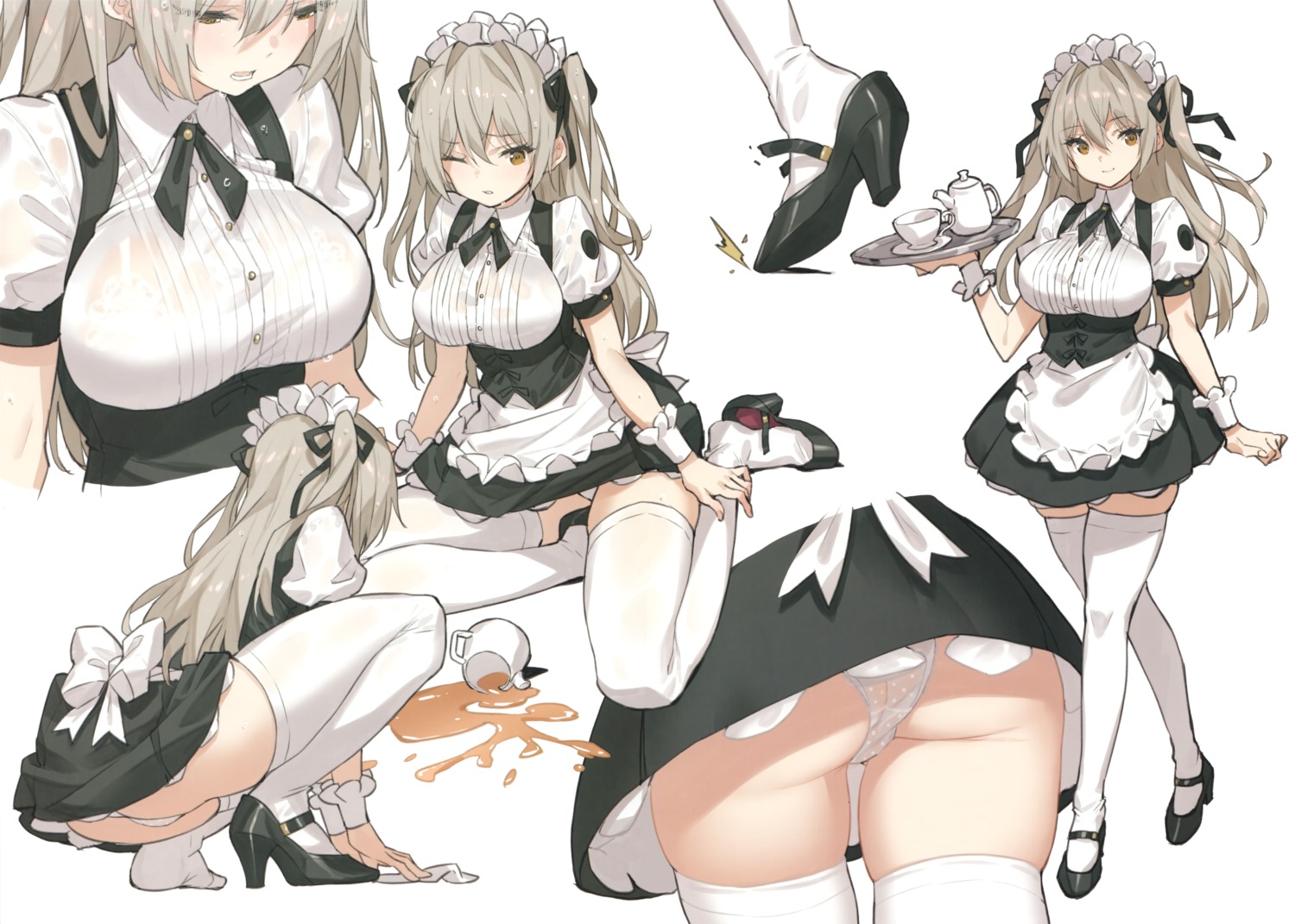 ass bra heels maid pantsu saitom see_through thighhighs wet wet_clothes