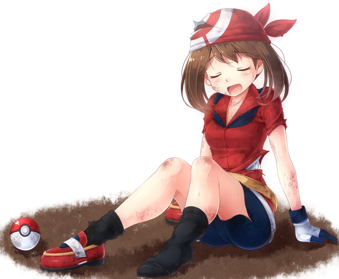 bike_shorts haruka_(pokemon) komitsu pokemon pokemon_oras pokemon_rse torn_clothes