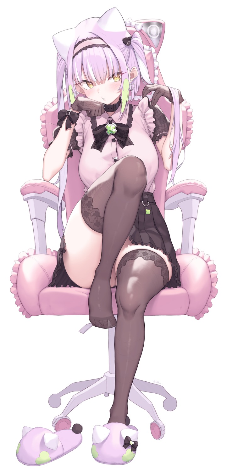 animal_ears cloba nekomimi nopan see_through skirt_lift thighhighs