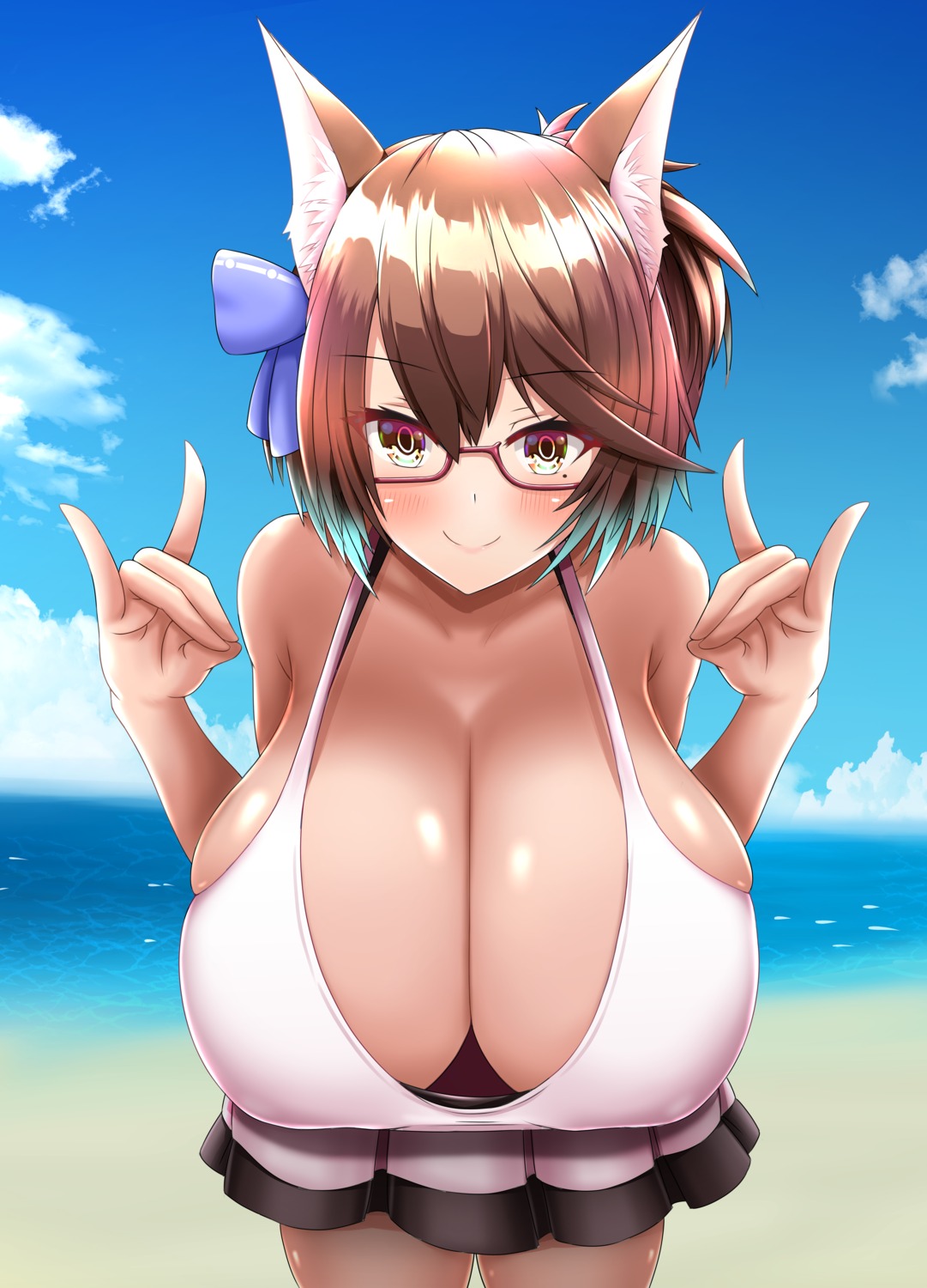 animal_ears cleavage kitsune megane no_bra tagme