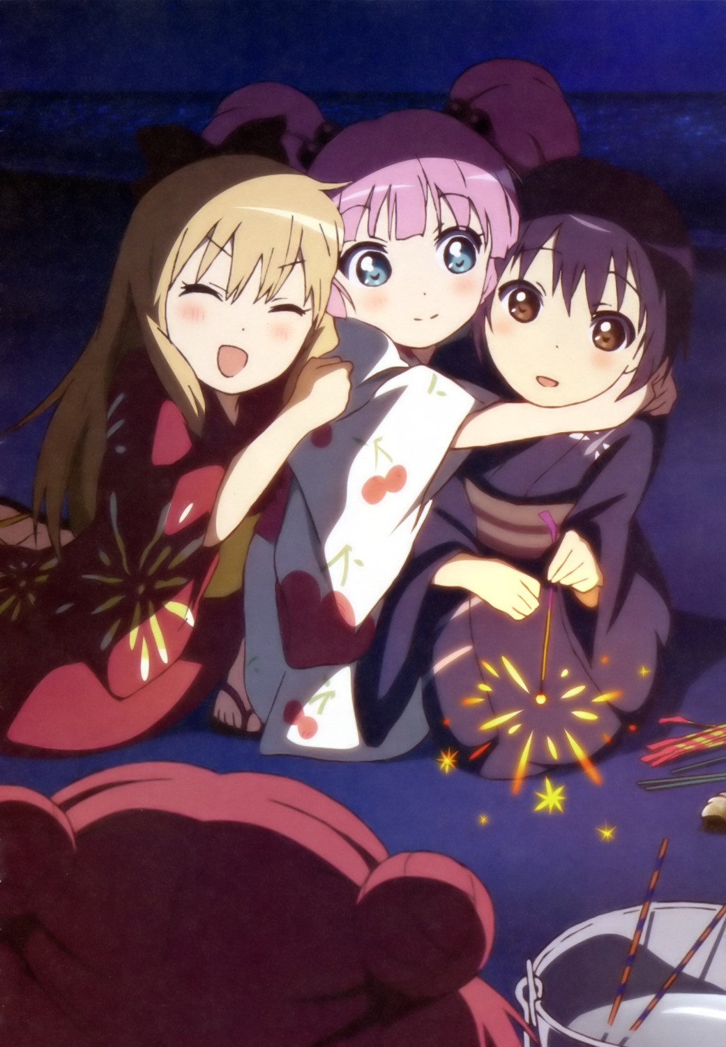 akaza_akari funami_yui toshinou_kyouko yoshikawa_chinatsu yukata yuru_yuri