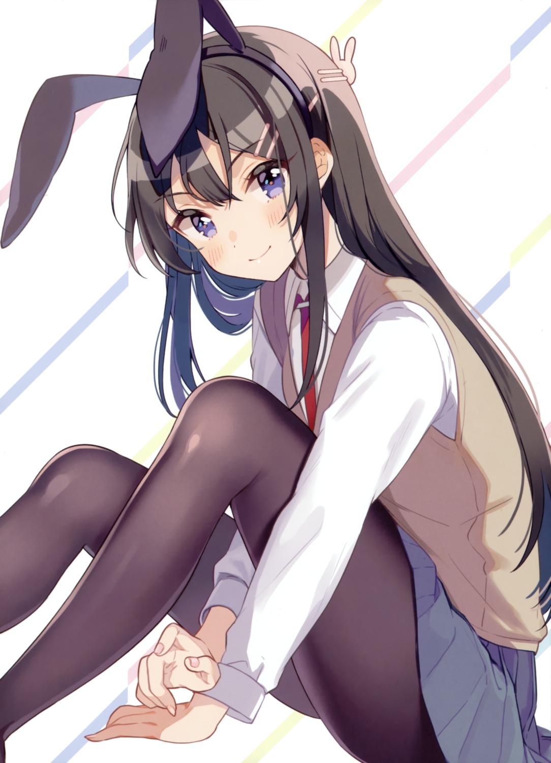 animal_ears bunny_ears pantyhose sakurajima_mai seifuku seishun_buta_yarou shigure_ui skirt_lift sweater