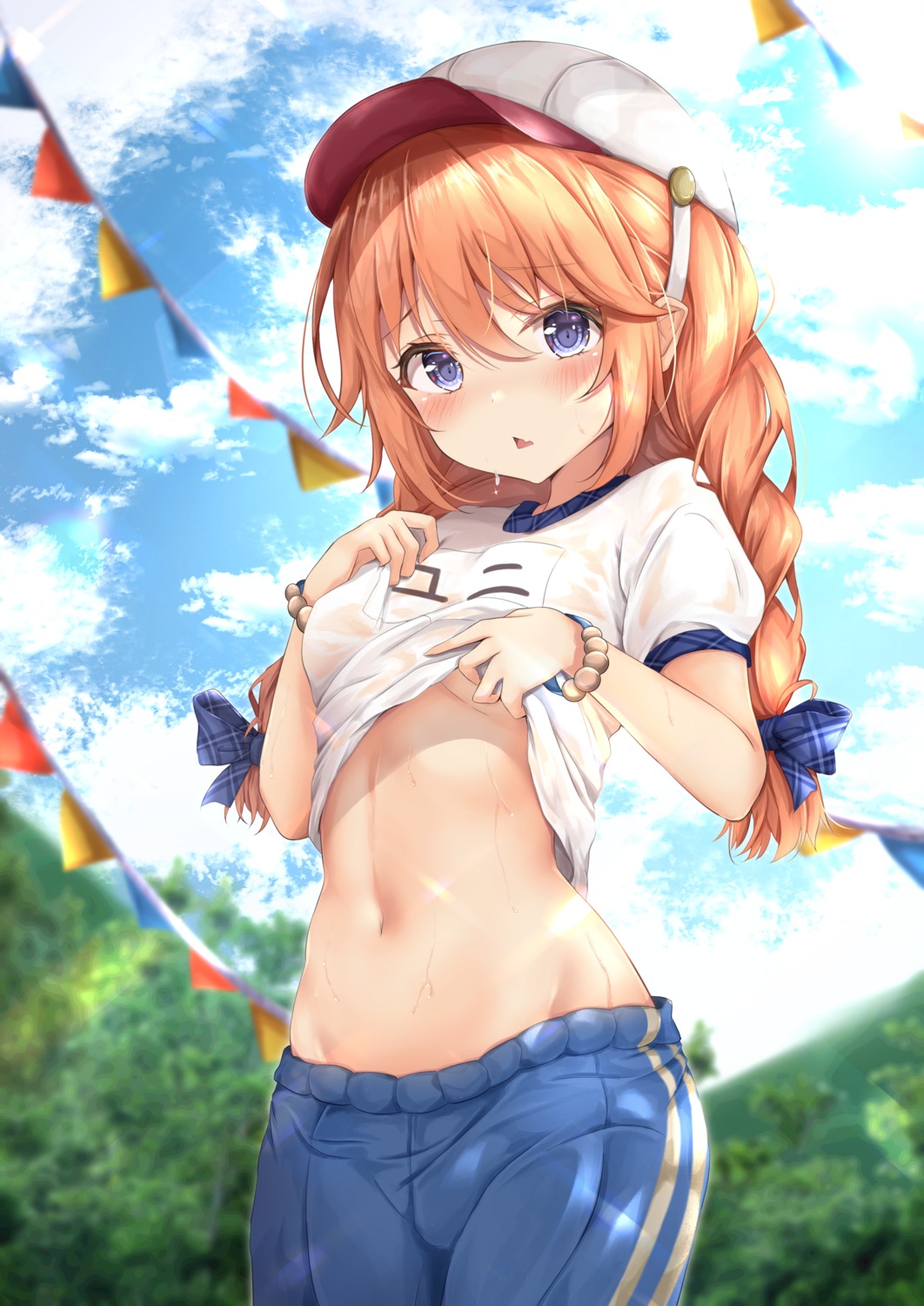 gym_uniform loli no_bra princess_connect princess_connect!_re:dive rumiko_(rmeco) see_through shingyouji_yuni shirt_lift undressing wet_clothes