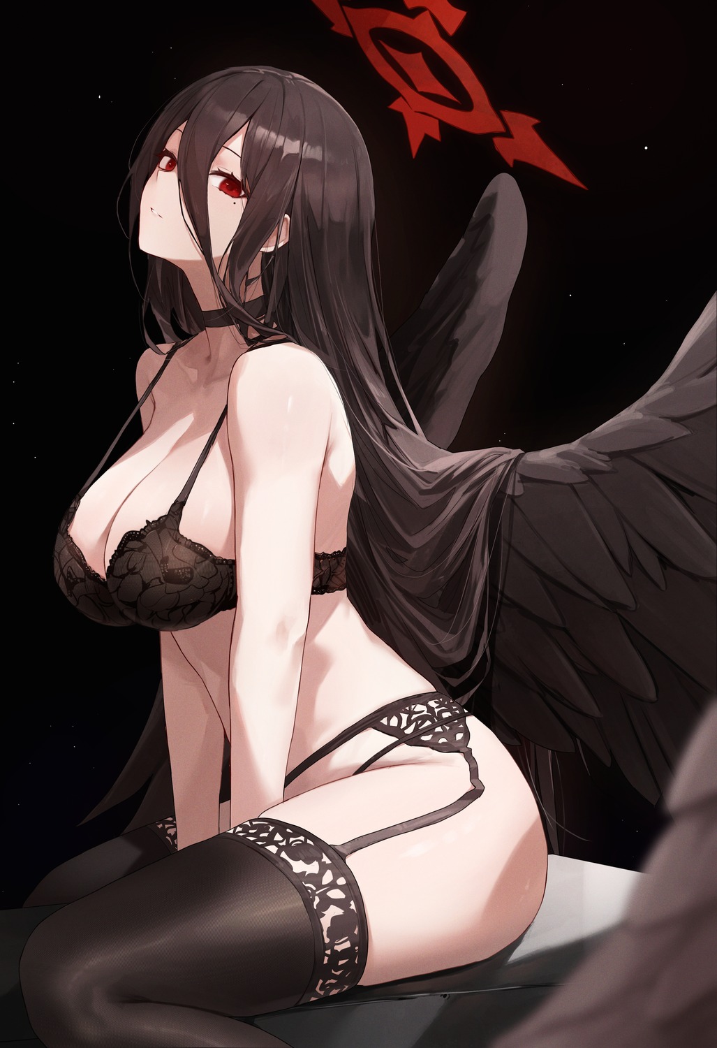 angel blue_archive bra garter_belt hanekawa_hasumi pantsu stockings thighhighs toi1et_paper wings