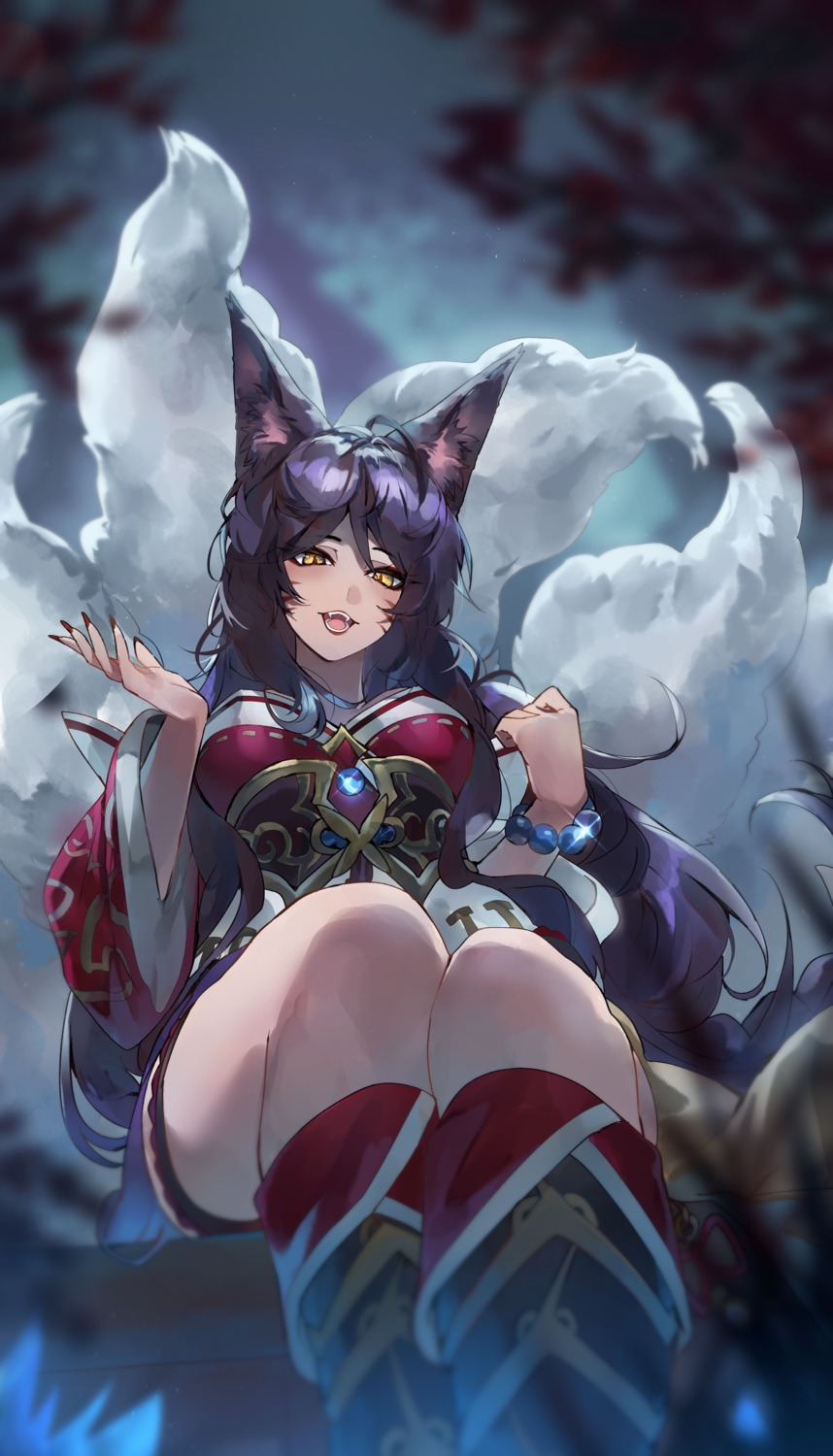 ahri animal_ears japanese_clothes kanniiepan kitsune league_of_legends tail