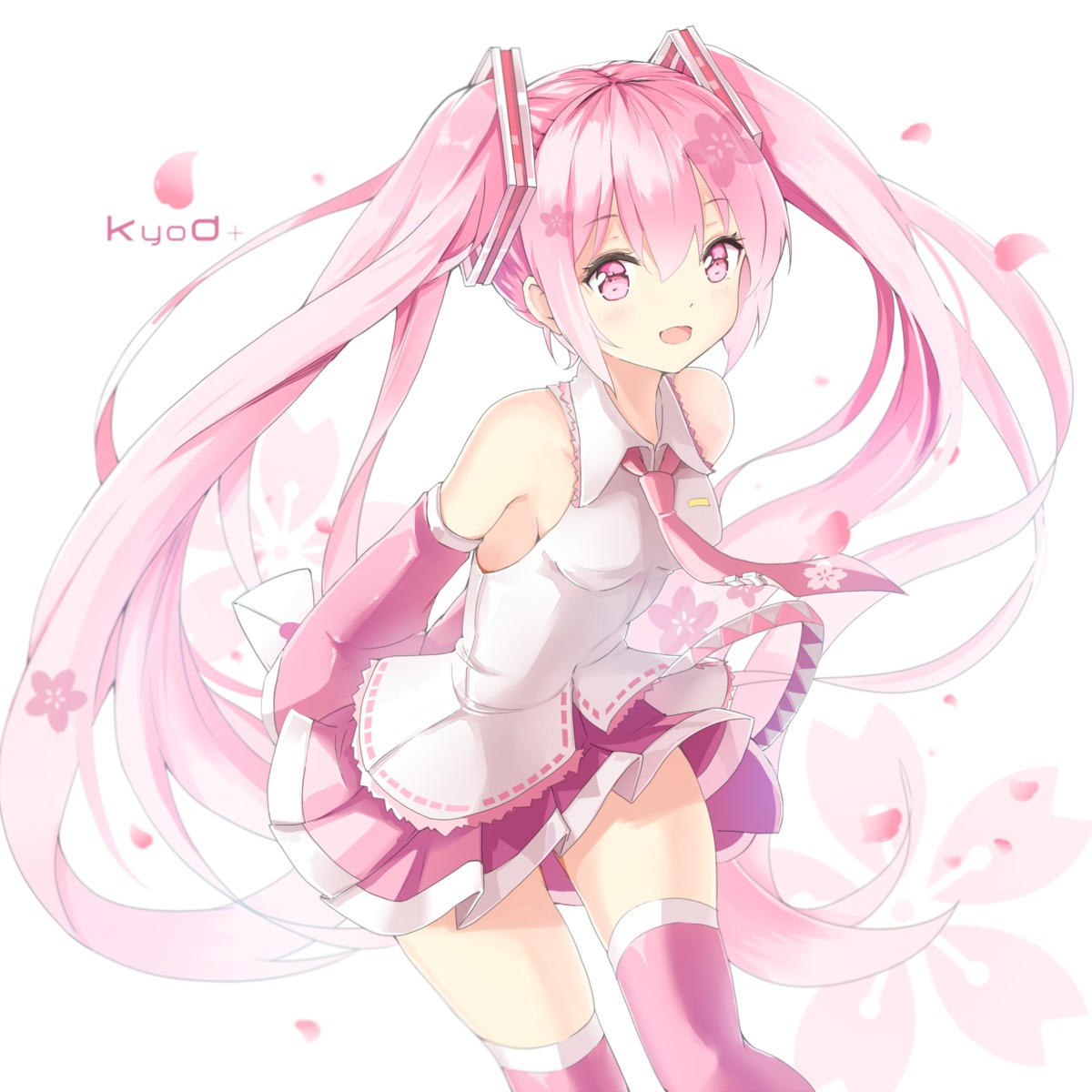 asahi_kuroi dress hatsune_miku no_bra sakura_miku thighhighs vocaloid