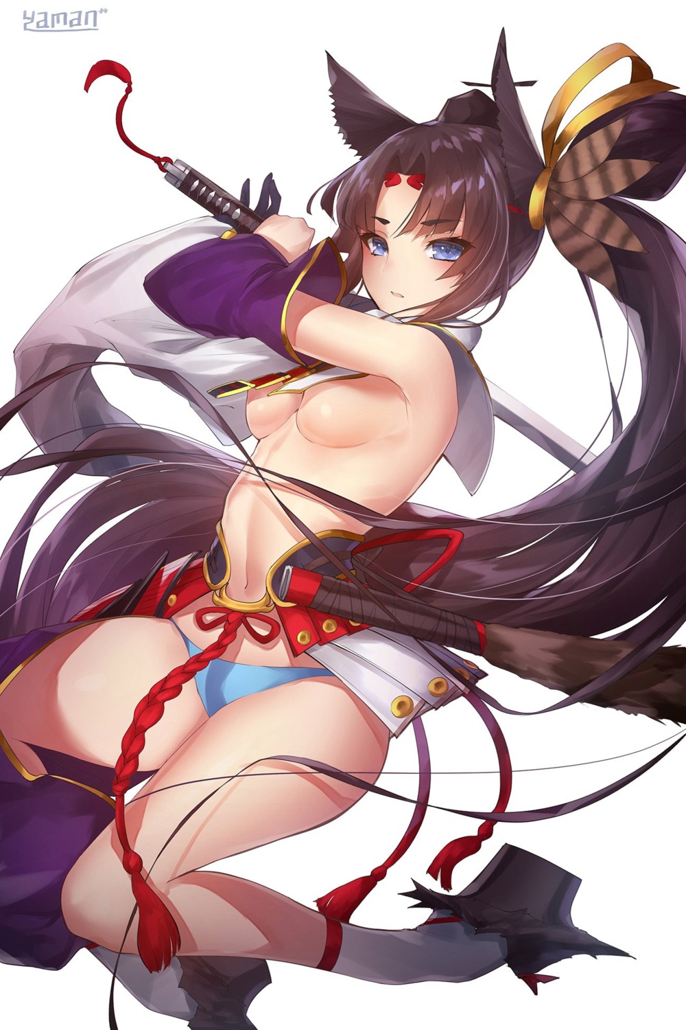 breasts fate/grand_order no_bra pantsu sword ushiwakamaru_(fate/grand_order) yaman