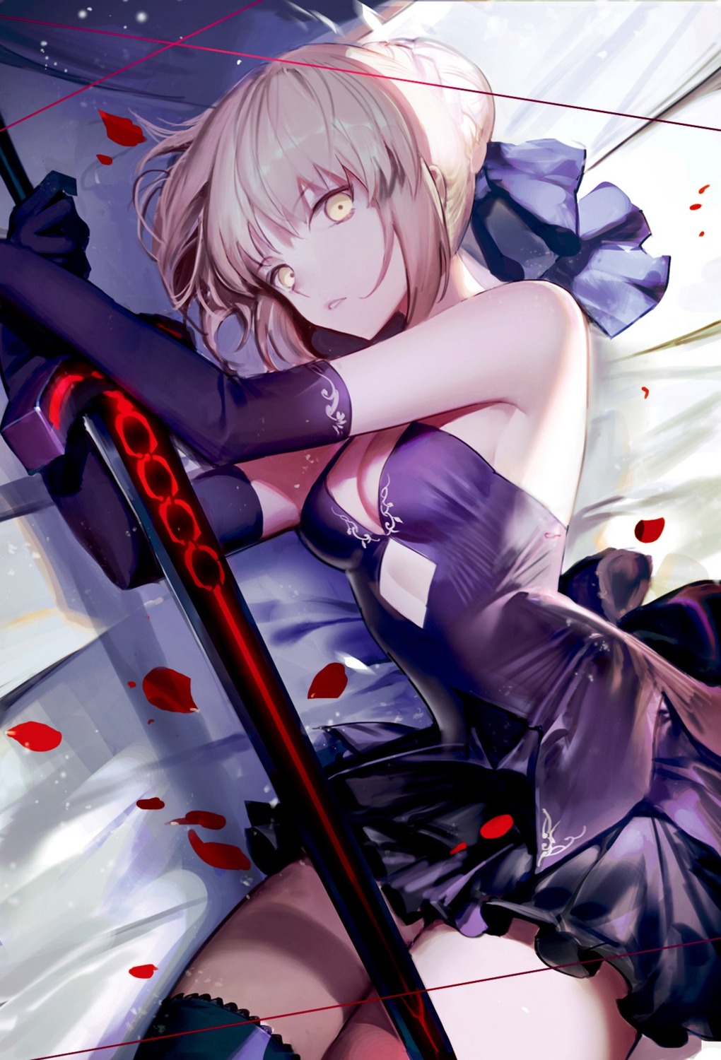 cleavage dress fate/grand_order saber saber_alter shycocoa sword thighhighs