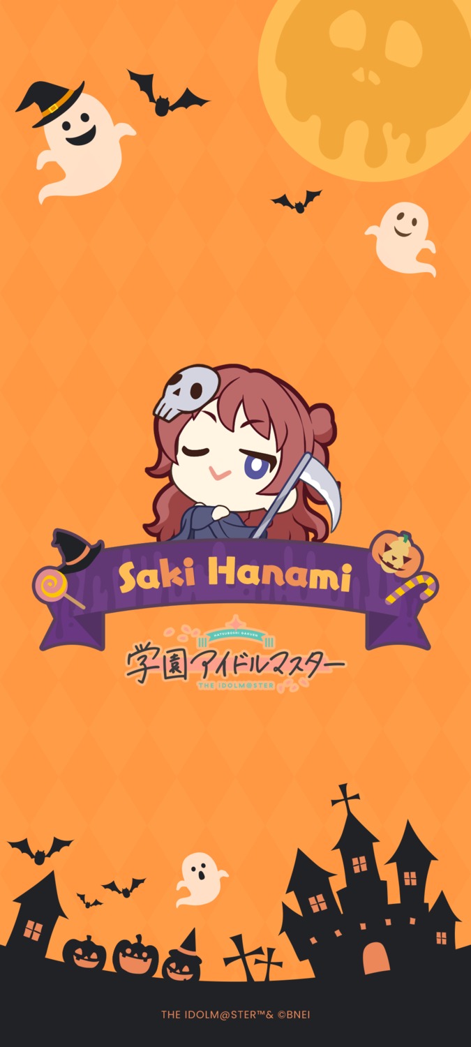 bandai_namco chibi gakuen_idolm@ster halloween hanami_saki tagme the_idolm@ster weapon