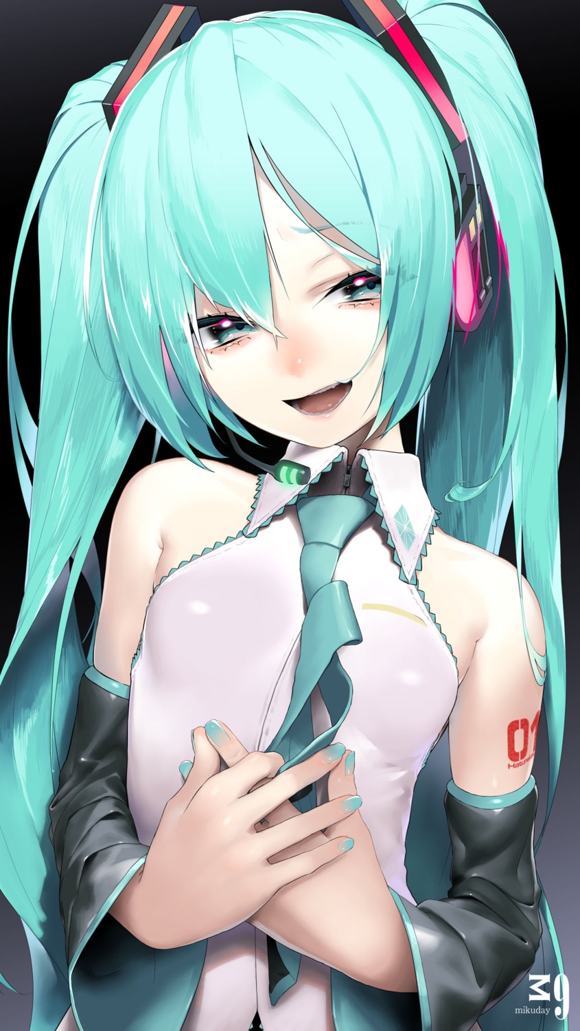 hatsune_miku headphones rsk_(tbhono) tattoo vocaloid