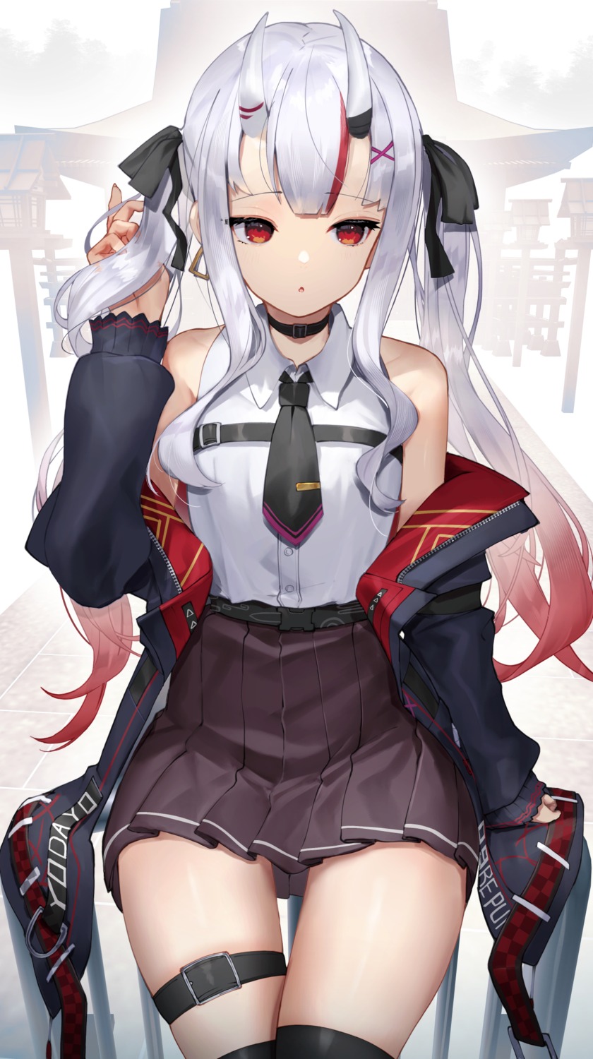 garter hololive horns nakiri_ayame scottie thighhighs