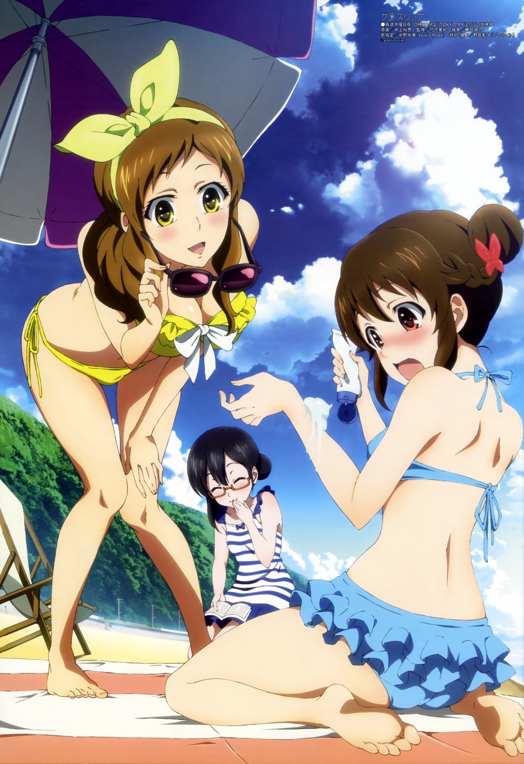 bikini cleavage cream feet fukami_touko glasslip inoue_hideki megane nagamiya_sachi swimsuits takayama_yanagi