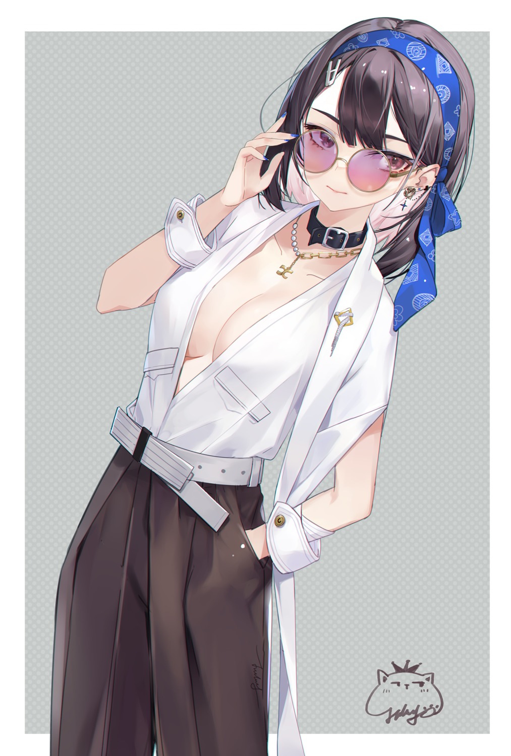 jiujiuyatou_(yayanzz) megane no_bra open_shirt