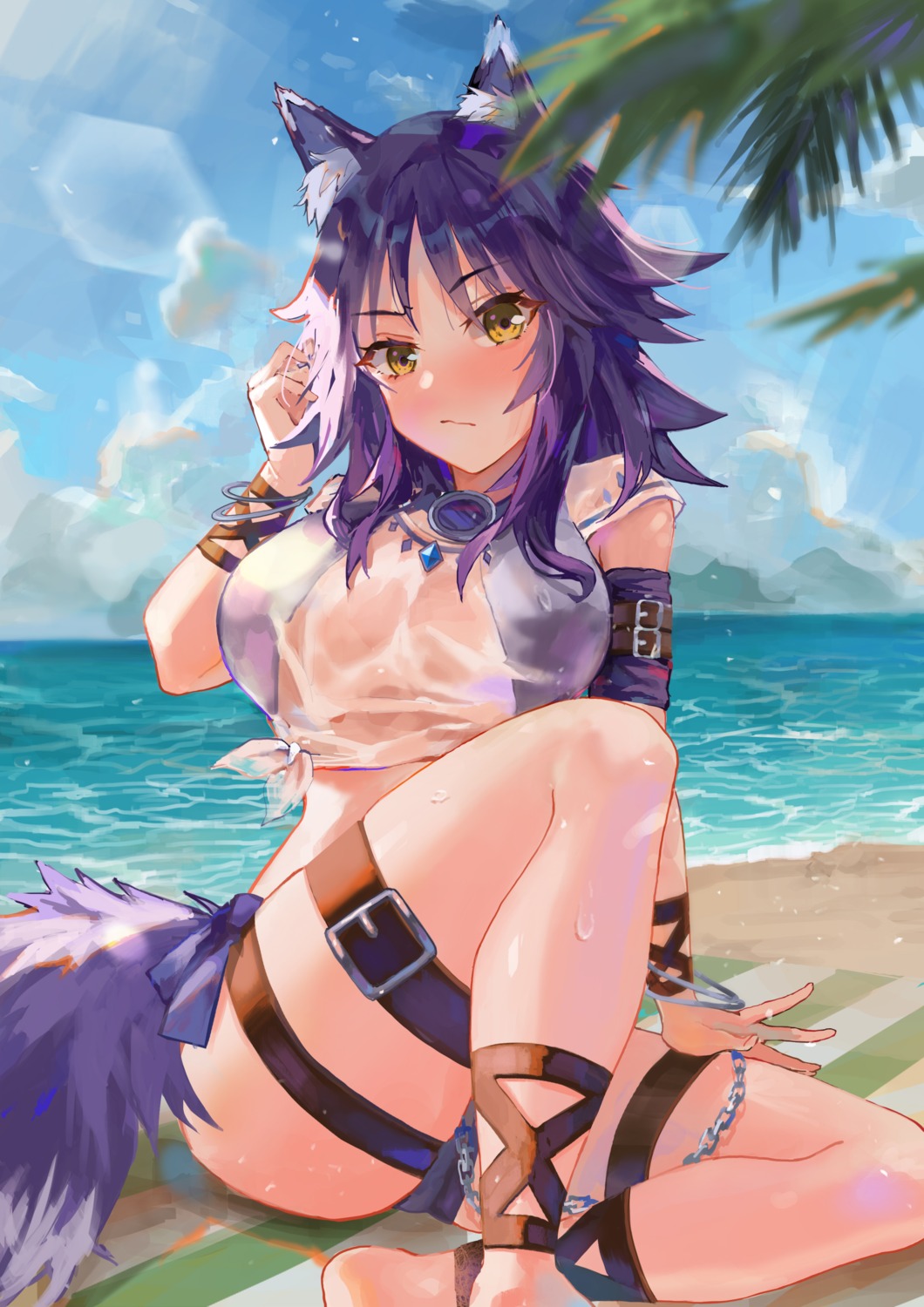 aki_makoto animal_ears bikini fang_qiao garter princess_connect princess_connect!_re:dive see_through swimsuits tail wet_clothes