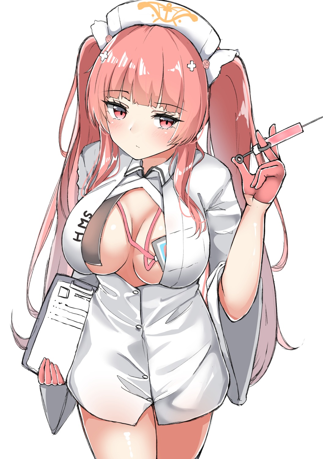 azur_lane moyoron no_bra nurse open_shirt perseus_(azur_lane)