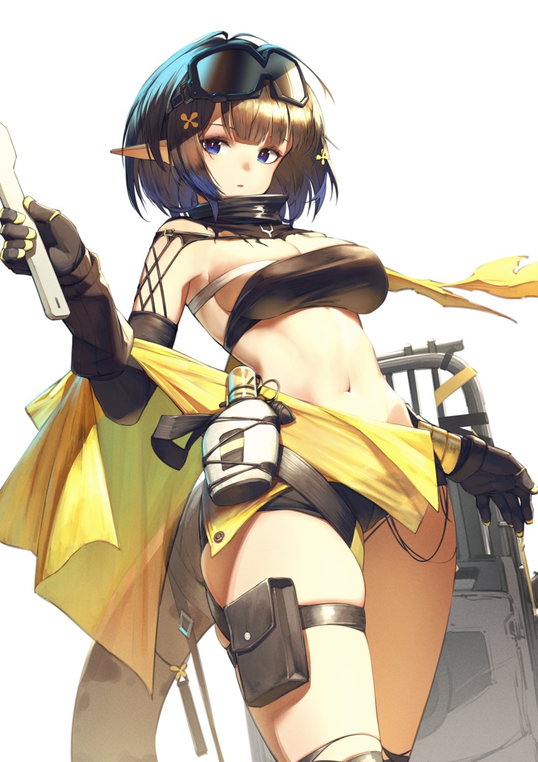 arknights eunectes_(arknights) garter itaco megane no_bra pointy_ears tail torn_clothes