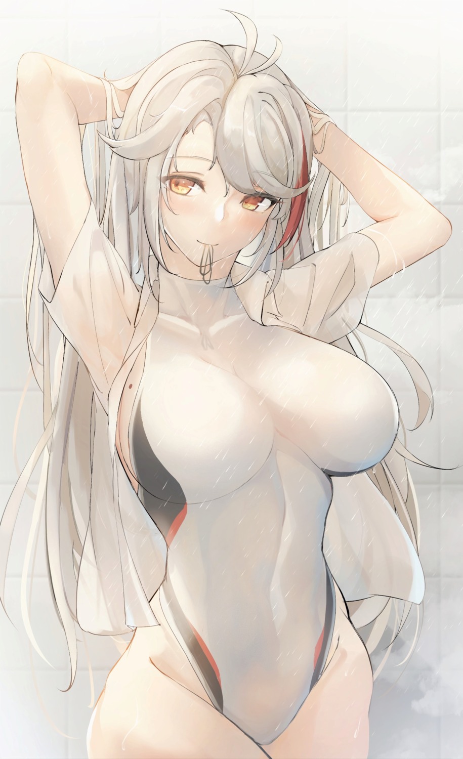 azur_lane bathing prinz_eugen_(azur_lane) see_through swimsuits wet wet_clothes yusha_(m-gata)