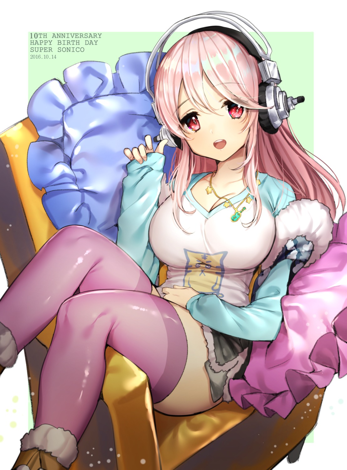 cleavage gabe_(seelunto) headphones sonico super_sonico thighhighs