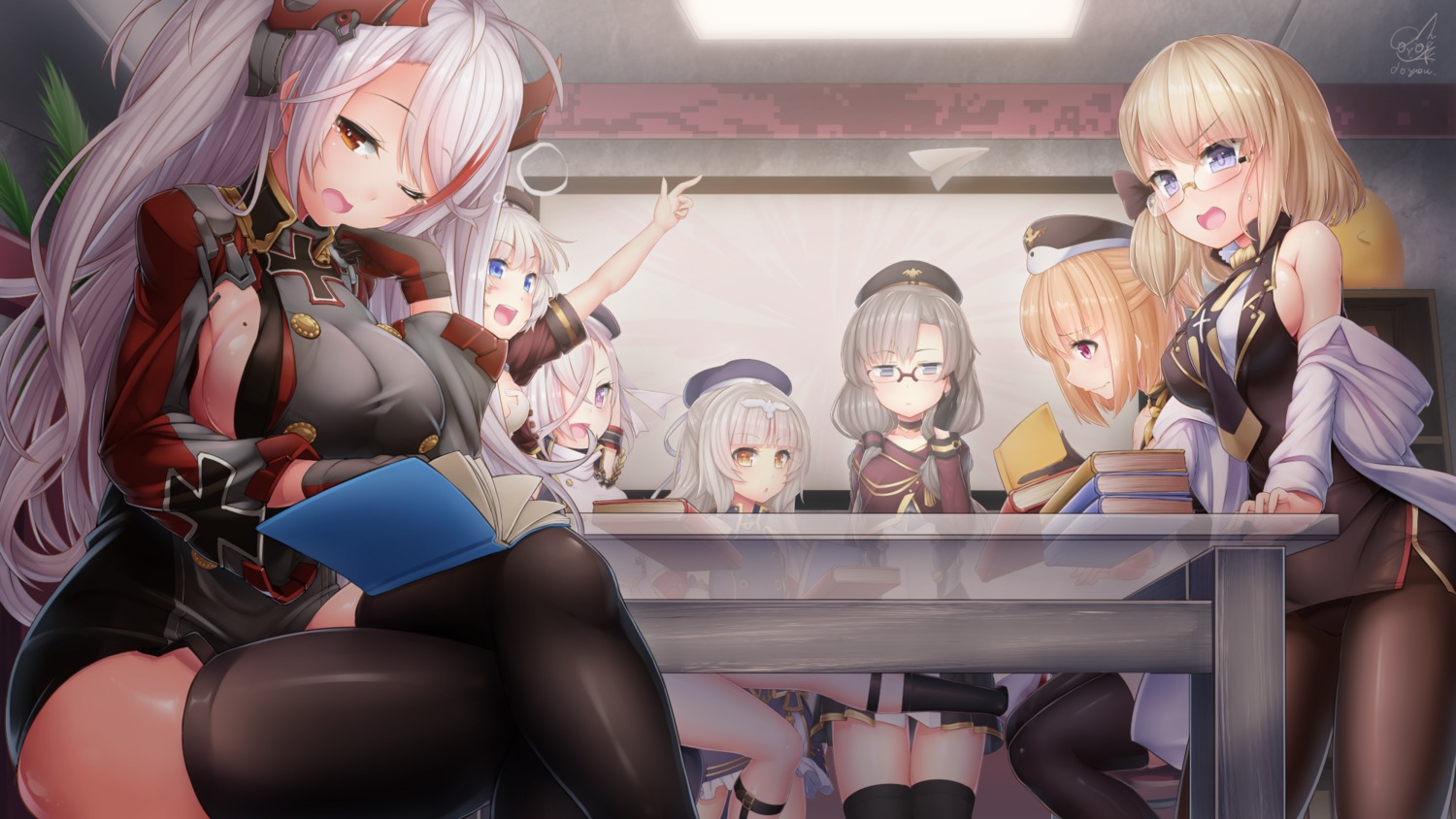 azur_lane doyouwantto karlsruhe_(azur_lane) koln_(azur_lane) leipzig_(azur_lane) megane pantyhose prinz_eugen_(azur_lane) thighhighs uniform z1_leberecht_maass_(azur_lane) z23_(azur_lane) z46_(azur_lane)