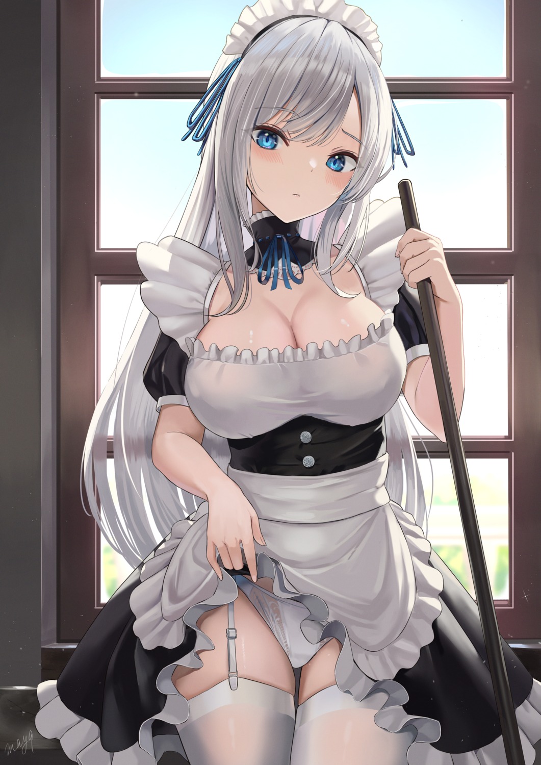 maid may9 no_bra pantsu skirt_lift stockings thighhighs undressing