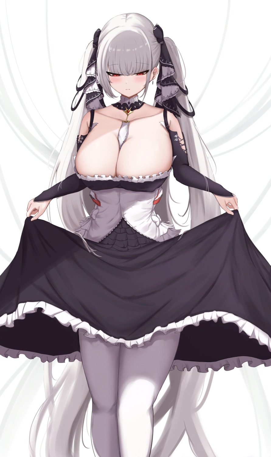 azur_lane dress formidable_(azur_lane) gothic_lolita lolita_fashion no_bra pantyhose samidarekinoko skirt_lift