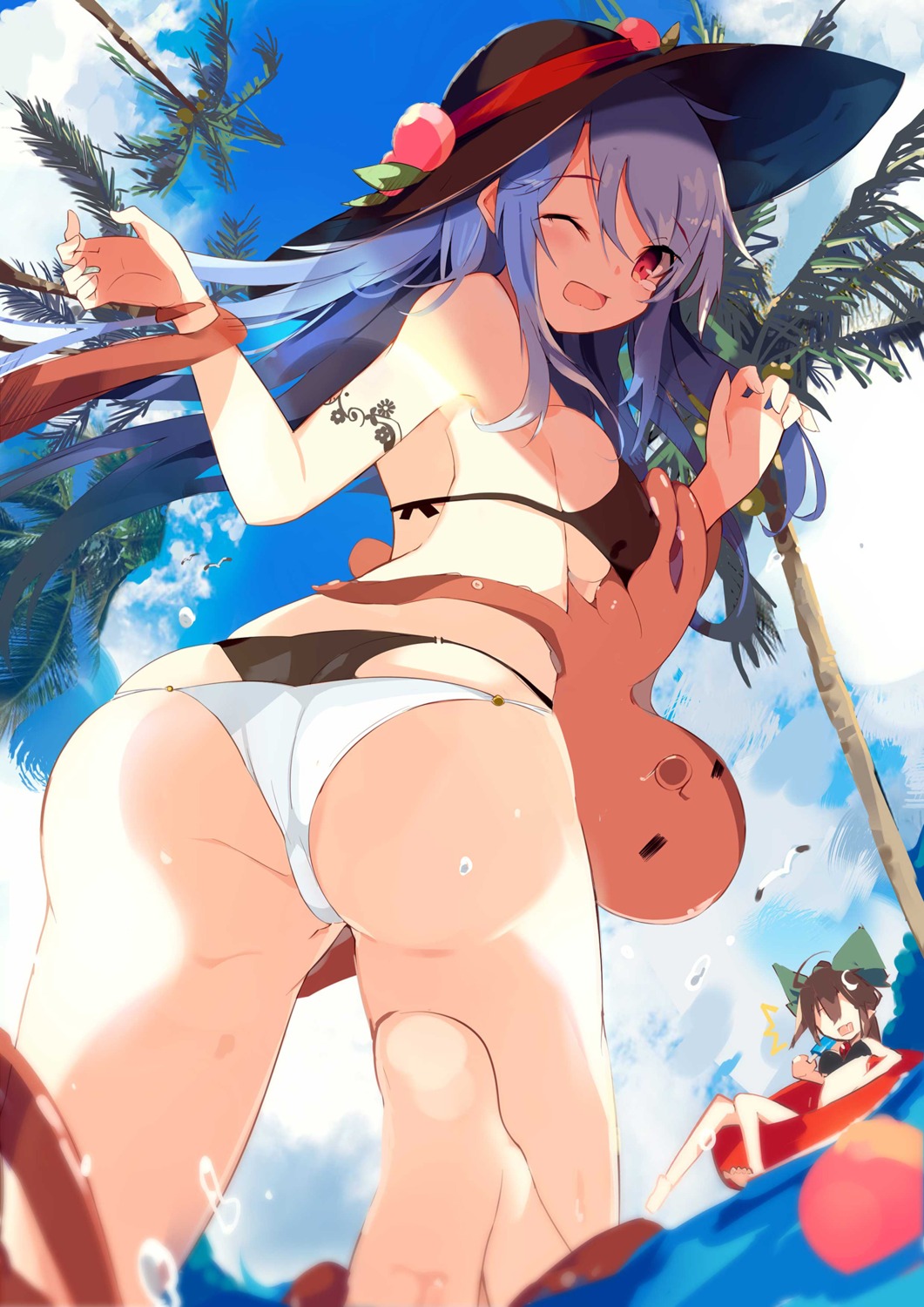 ass bikini hinanawi_tenshi reiuji_utsuho swimsuits tattoo tentacles tetsurou_(fe+) touhou wet