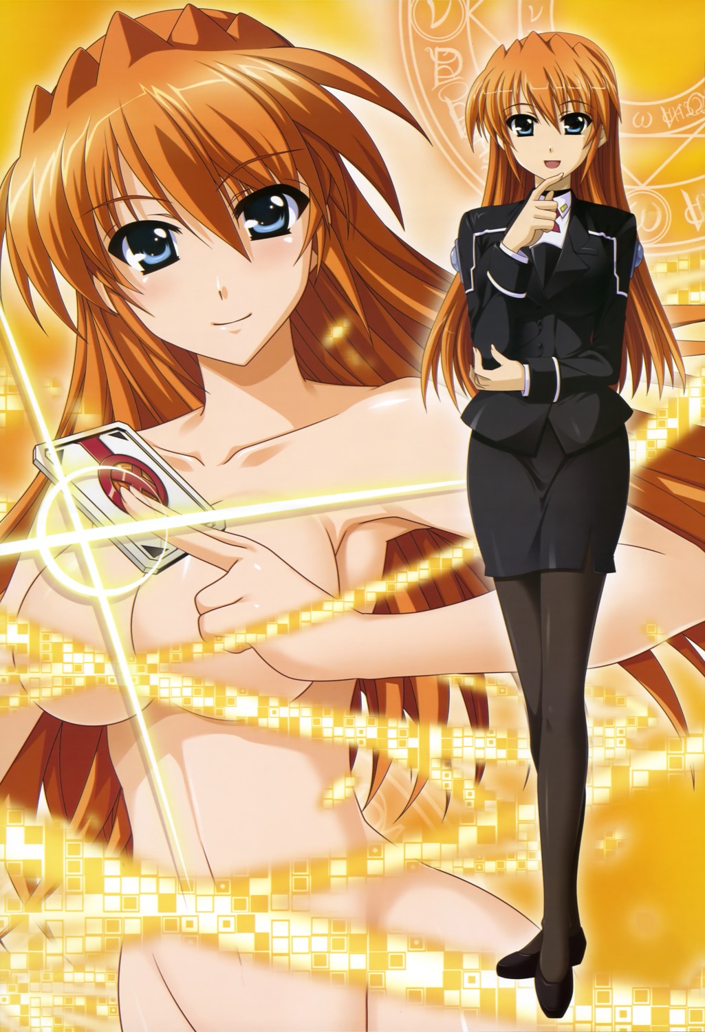 higa_yukari mahou_senki_lyrical_nanoha_force mahou_shoujo_lyrical_nanoha naked teana_lanster uniform