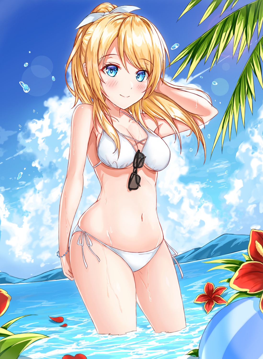 ayase_eli bikini cleavage love_live! megane neon_(hhs9444) swimsuits wet