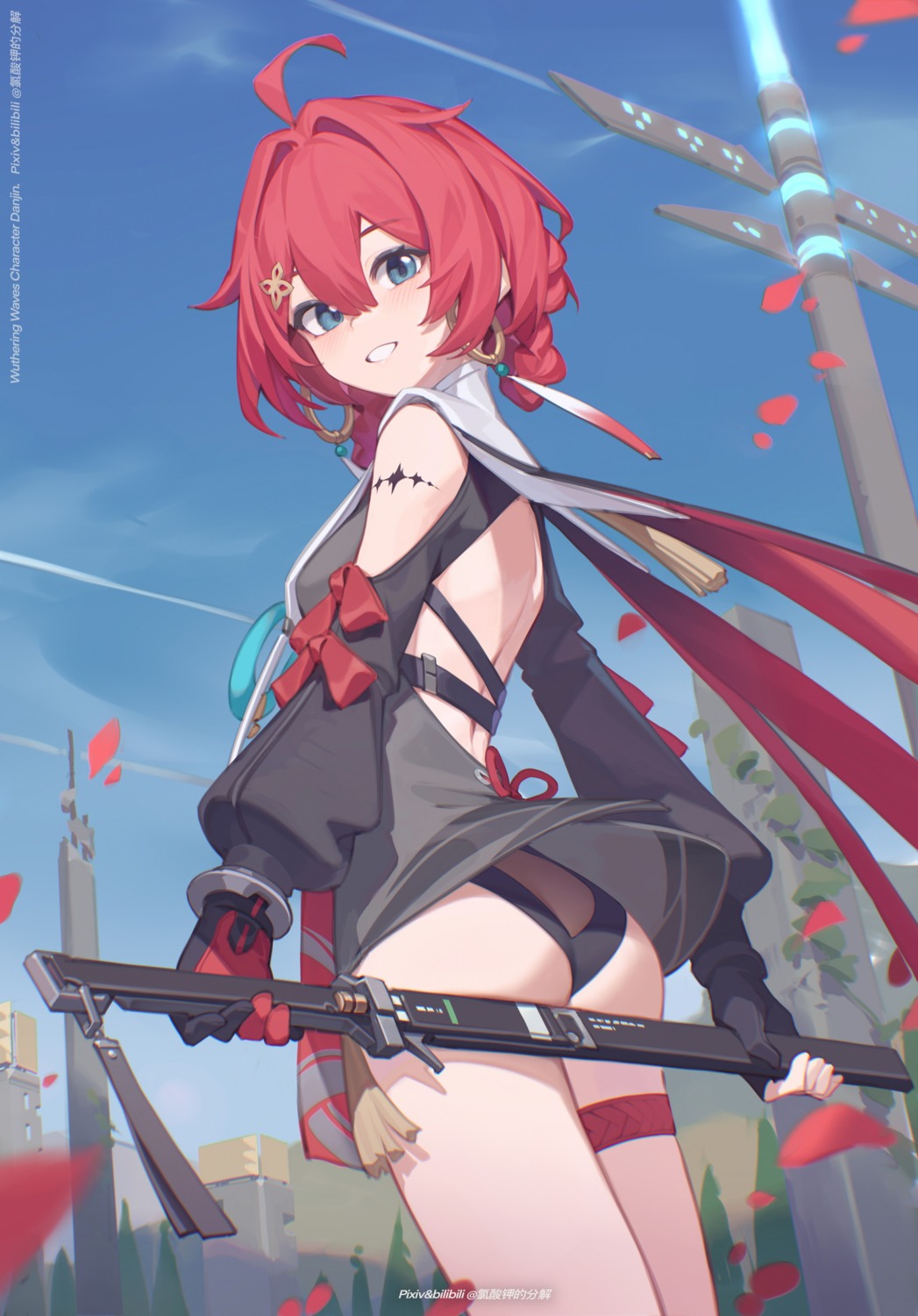 ass bilibili_xiaolu danjin garter see_through skirt_lift sword tattoo wuthering_waves