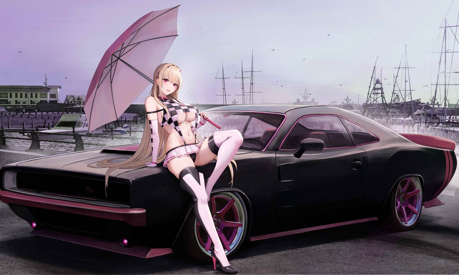 goddess_of_victory:_nikke heels kcar66t no_bra thighhighs umbrella viper_(nikke)